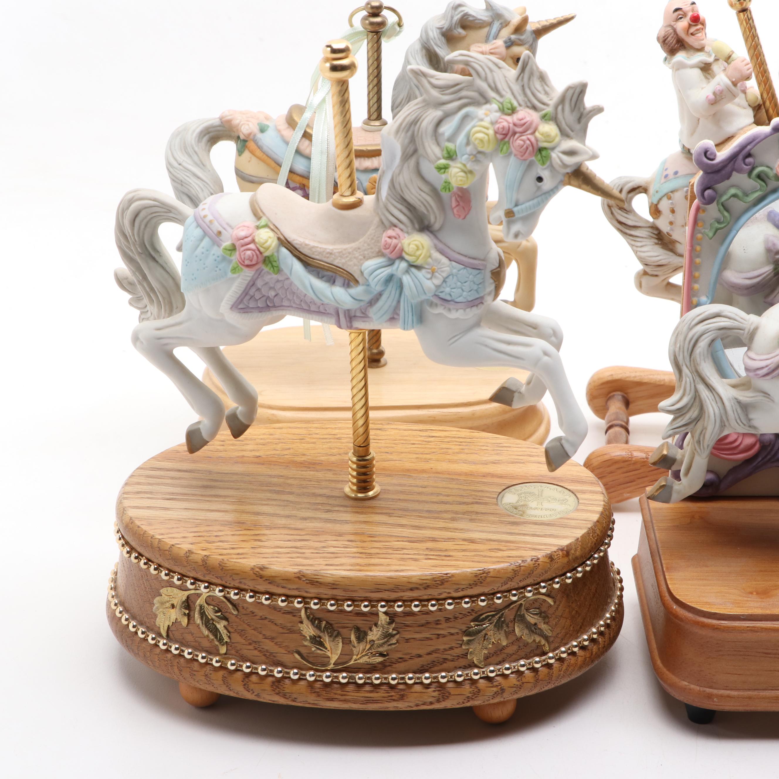 Lefton with Other Porcelain Horse and Unicorn Carousel Musical Figurines