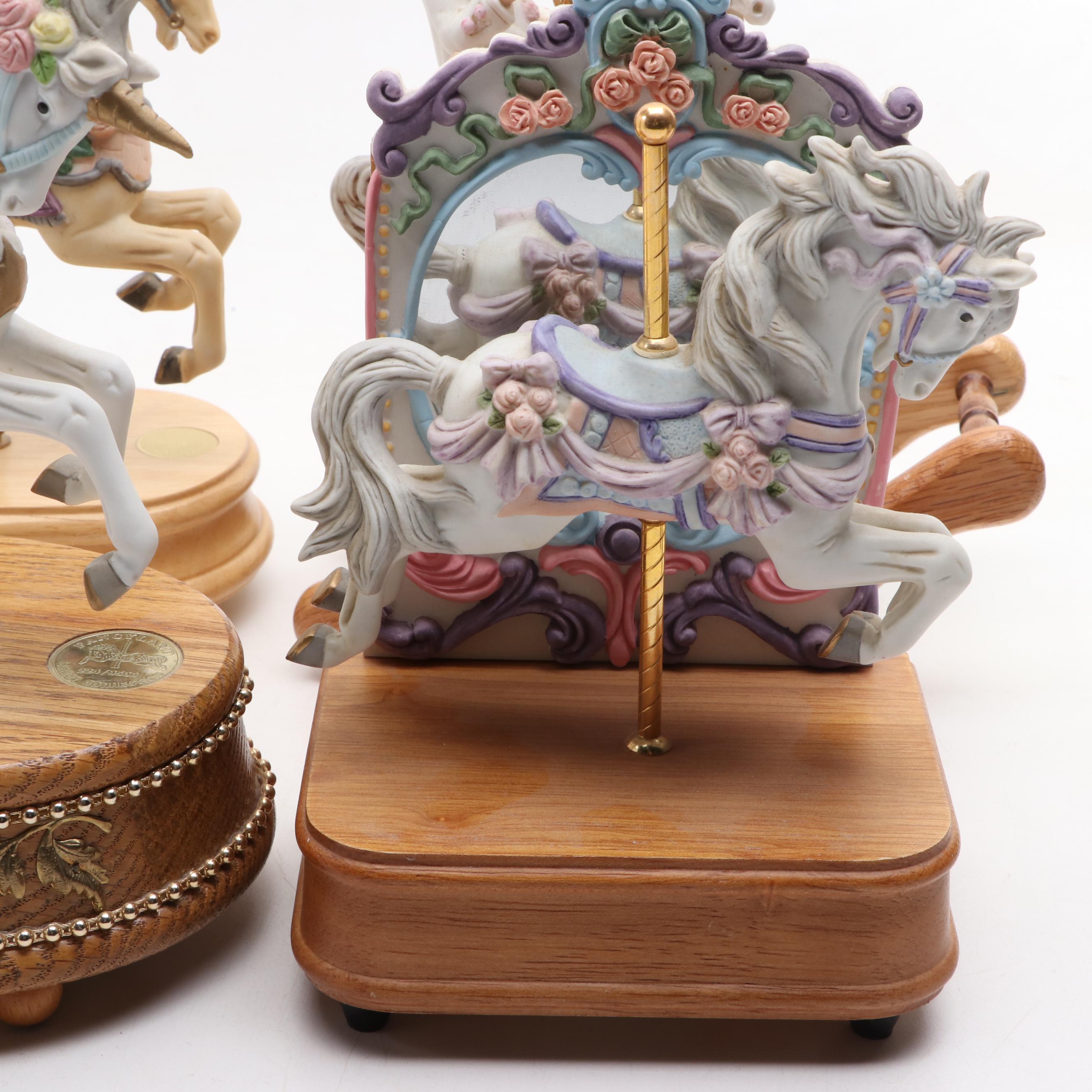 Lefton with Other Porcelain Horse and Unicorn Carousel Musical Figurines