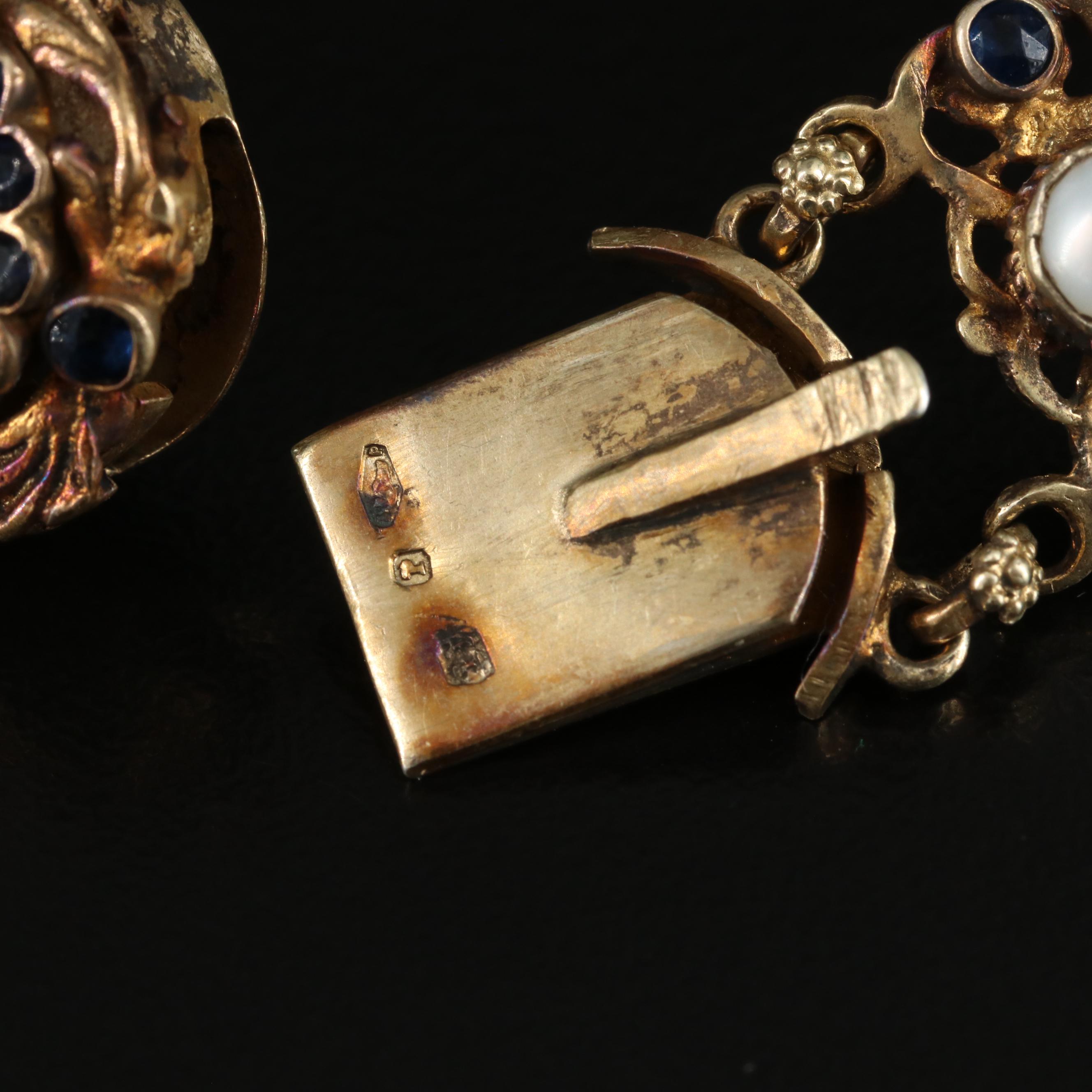 Austro-Hungarian Lapis Lazuli and Pearl Bracelet with Blue Glass Paste Accents