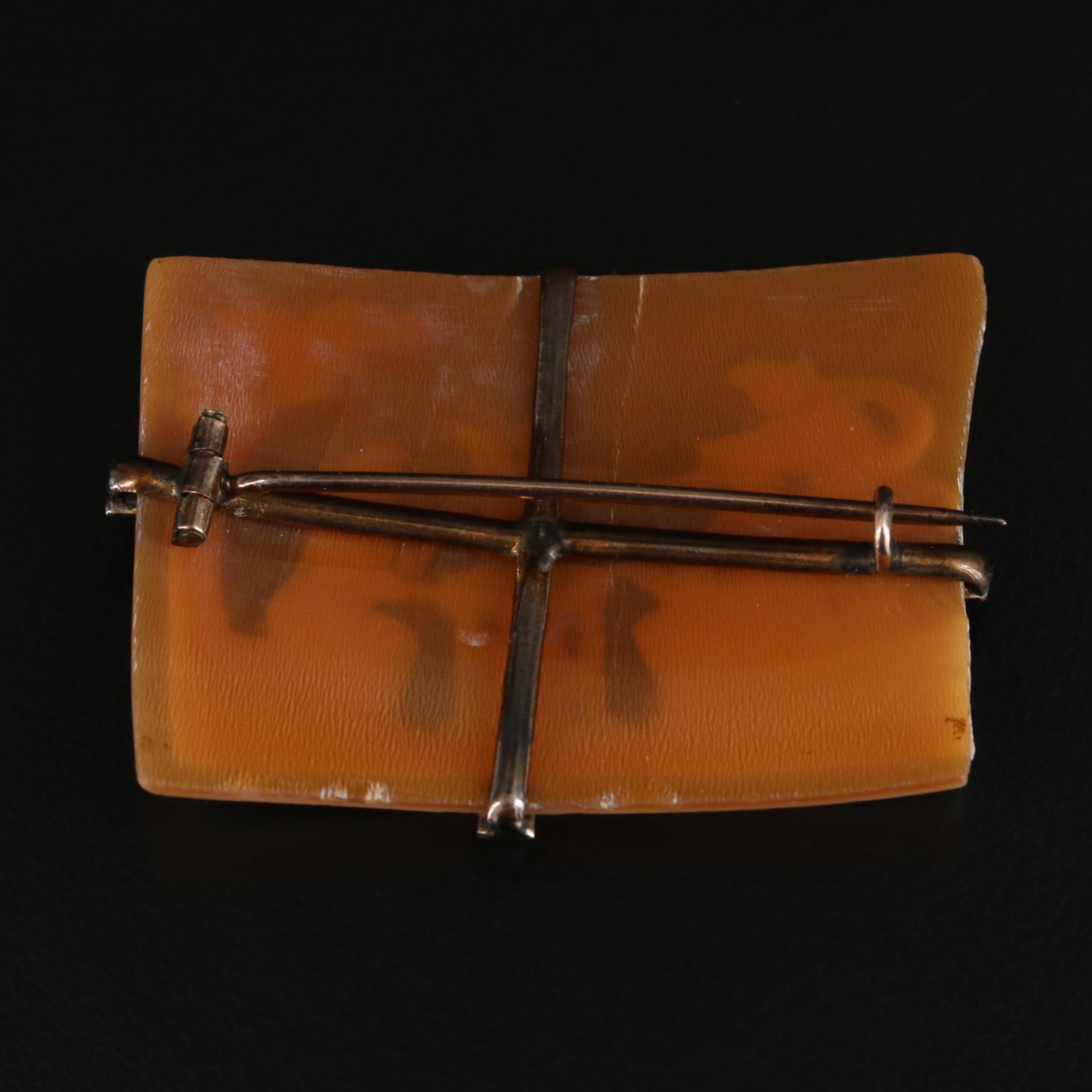 Victorian "The Cupid Seller" 8K Shell Cameo Pin with Pearl Accents