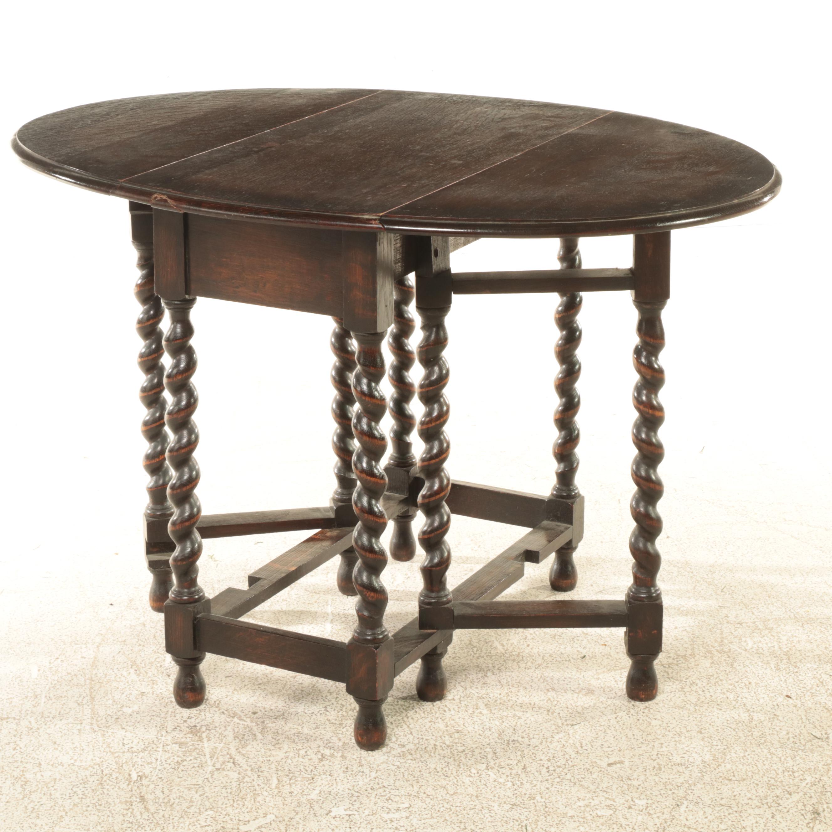 Jacobean Revival Quartersawn Oak and Barley Twist Gateleg Table