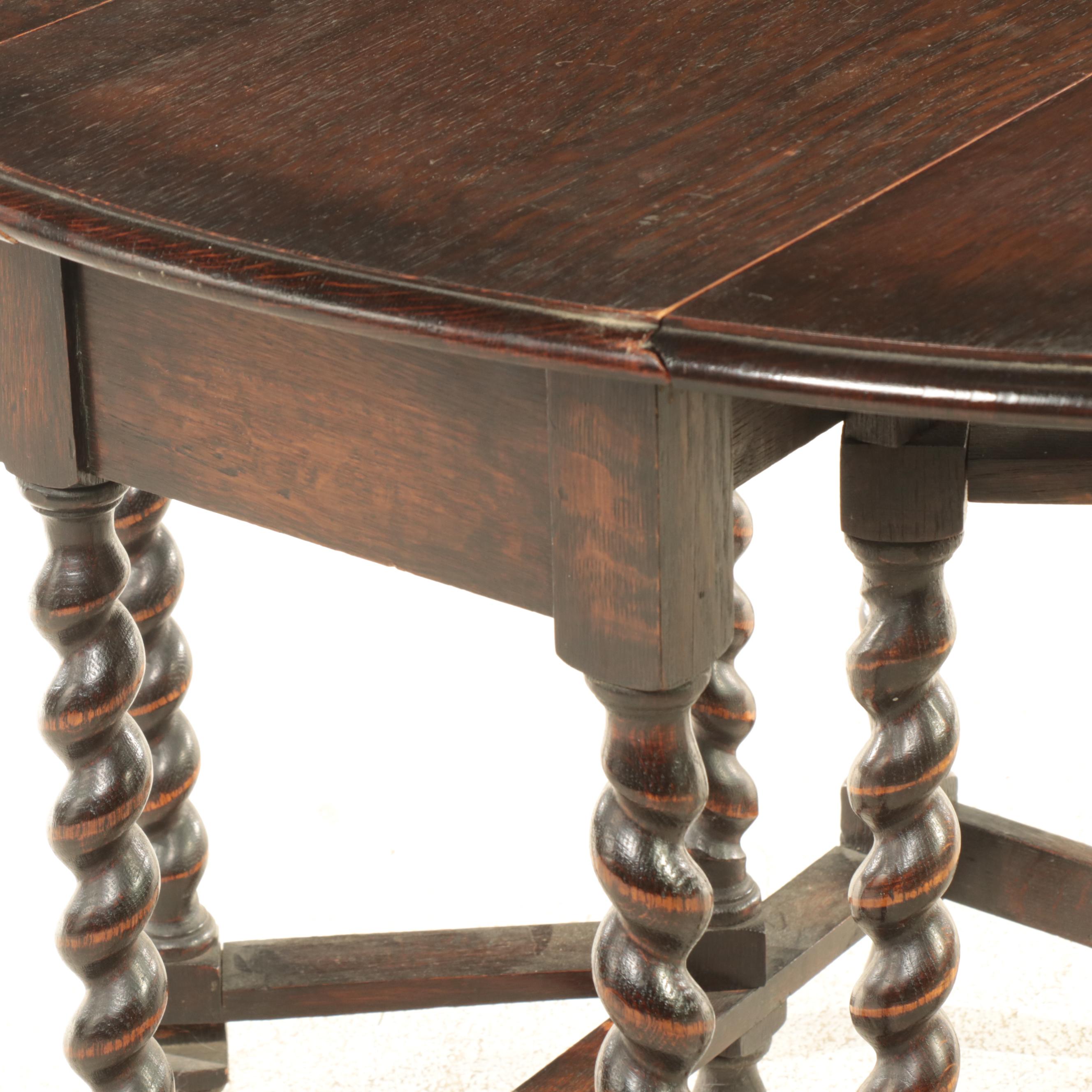 Jacobean Revival Quartersawn Oak and Barley Twist Gateleg Table