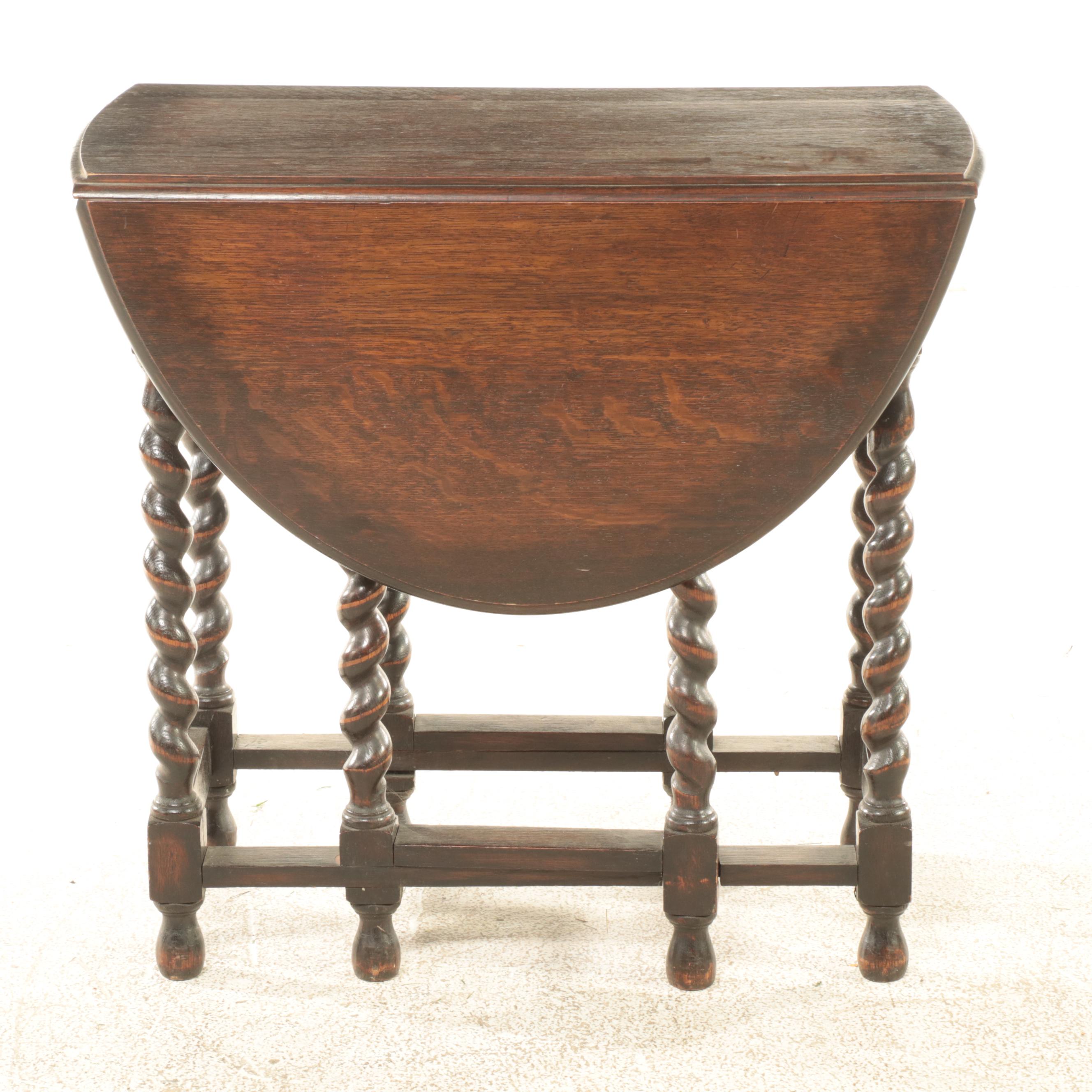 Jacobean Revival Quartersawn Oak and Barley Twist Gateleg Table