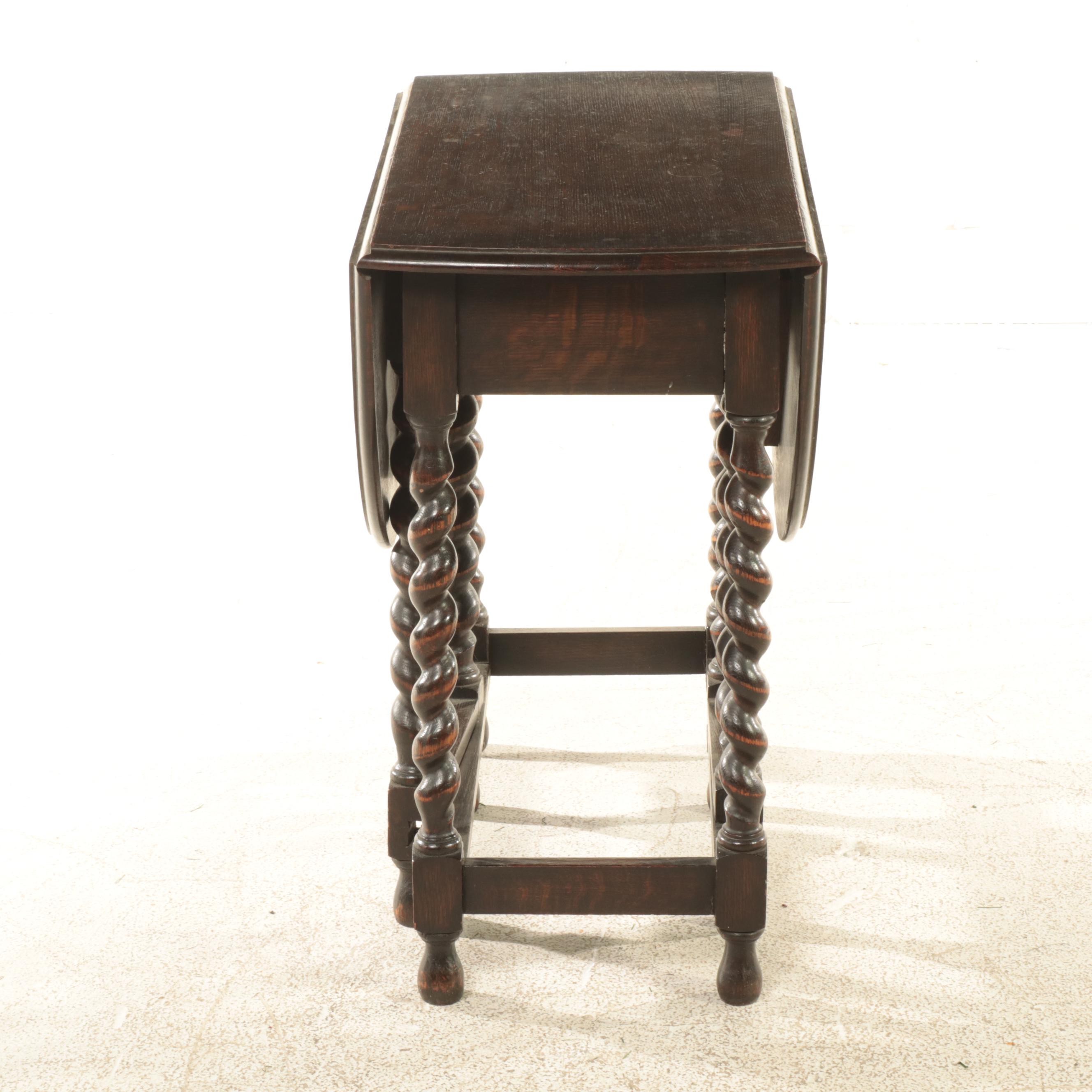 Jacobean Revival Quartersawn Oak and Barley Twist Gateleg Table