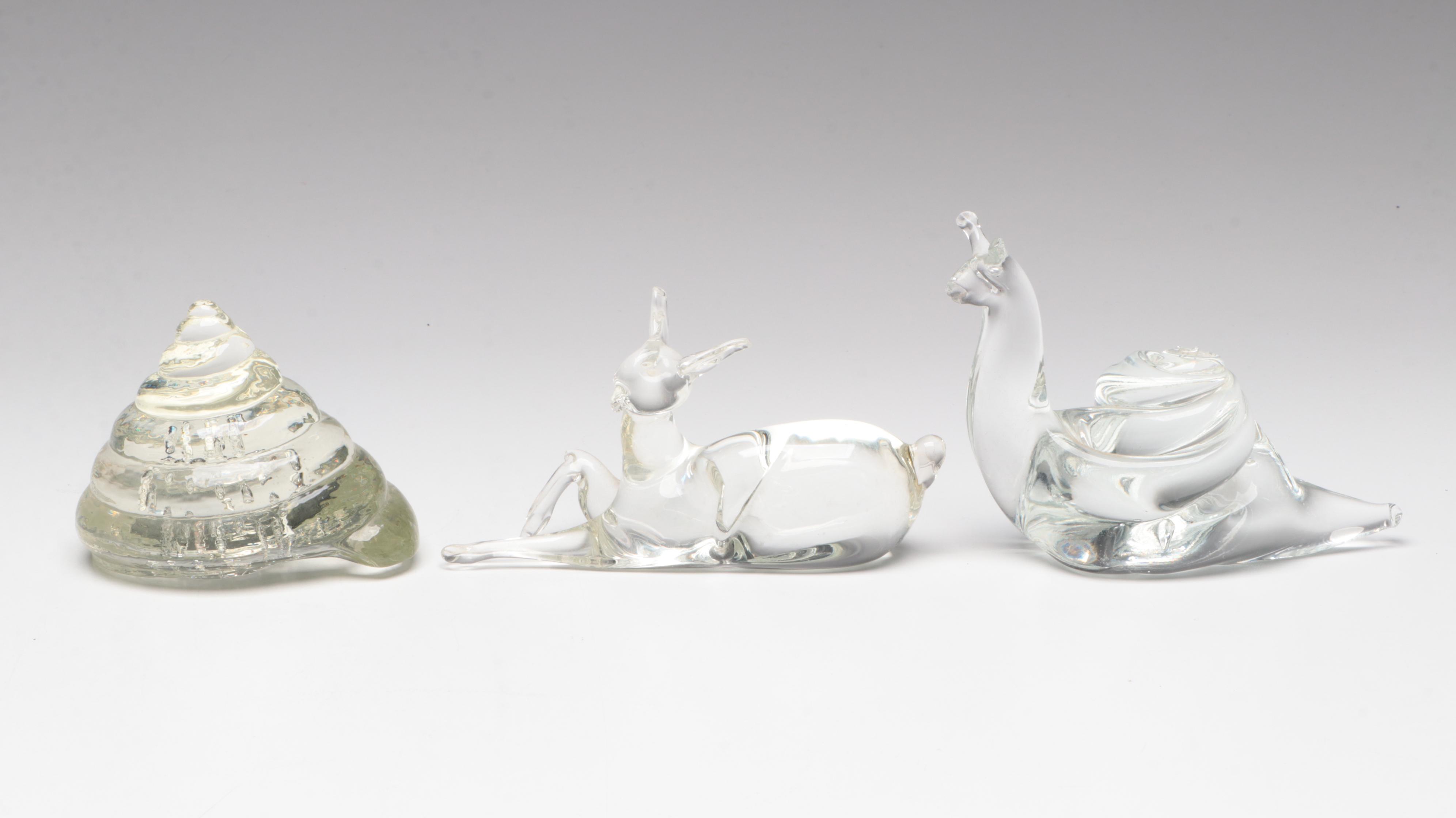 Bischoff Purple Amethyst Blown Glass Swan Bowl with Other Art Glass Animals