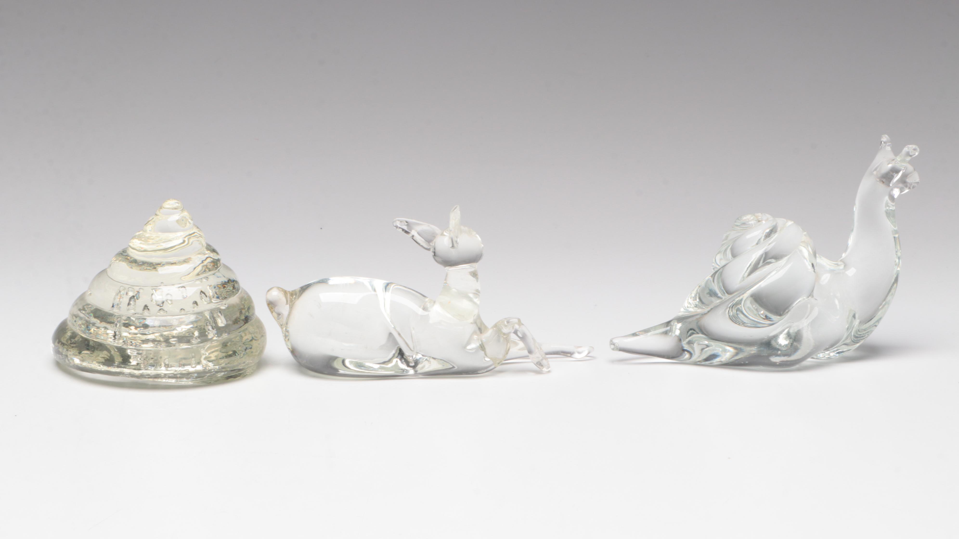 Bischoff Purple Amethyst Blown Glass Swan Bowl with Other Art Glass Animals