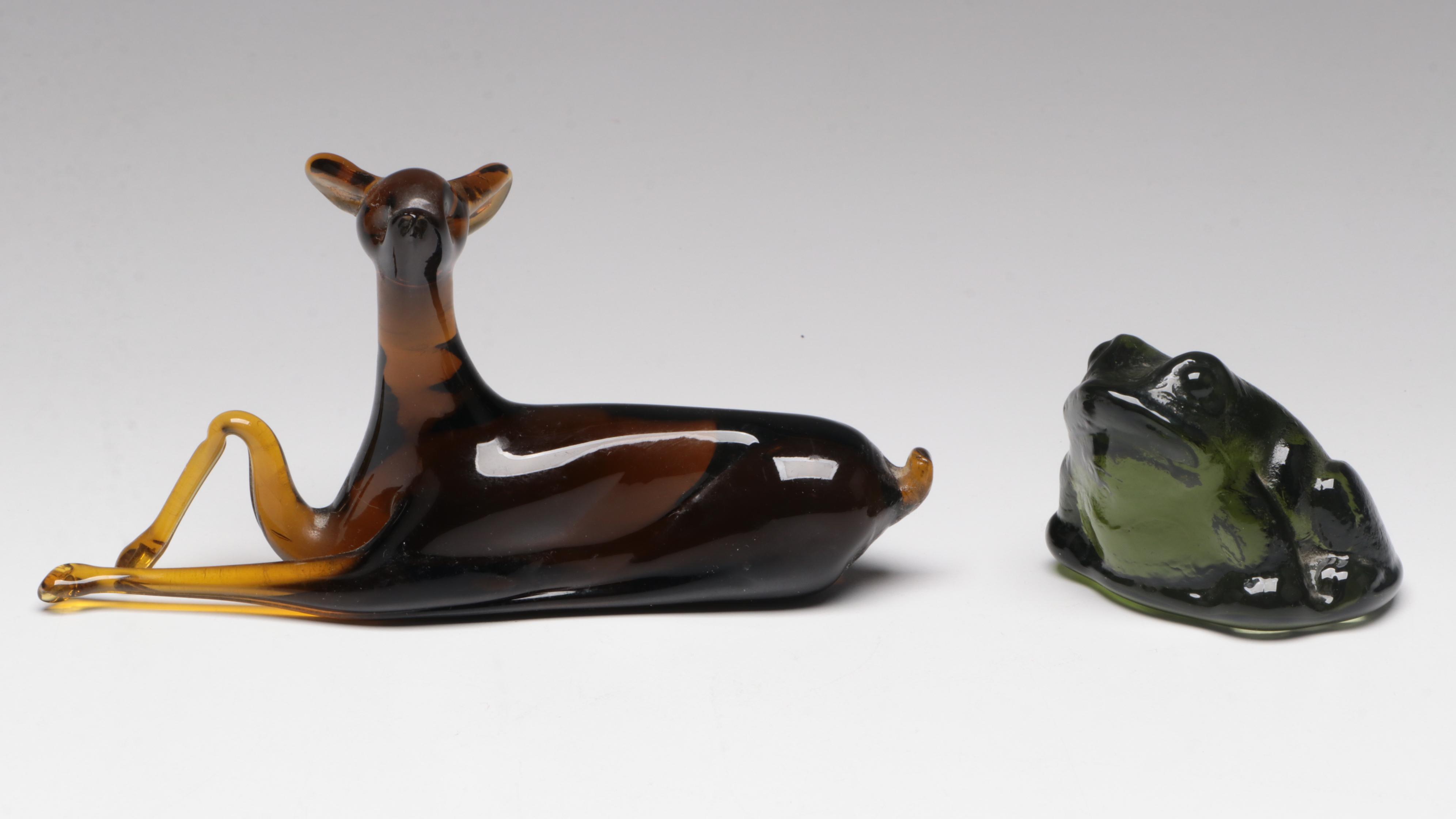 Bischoff Purple Amethyst Blown Glass Swan Bowl with Other Art Glass Animals