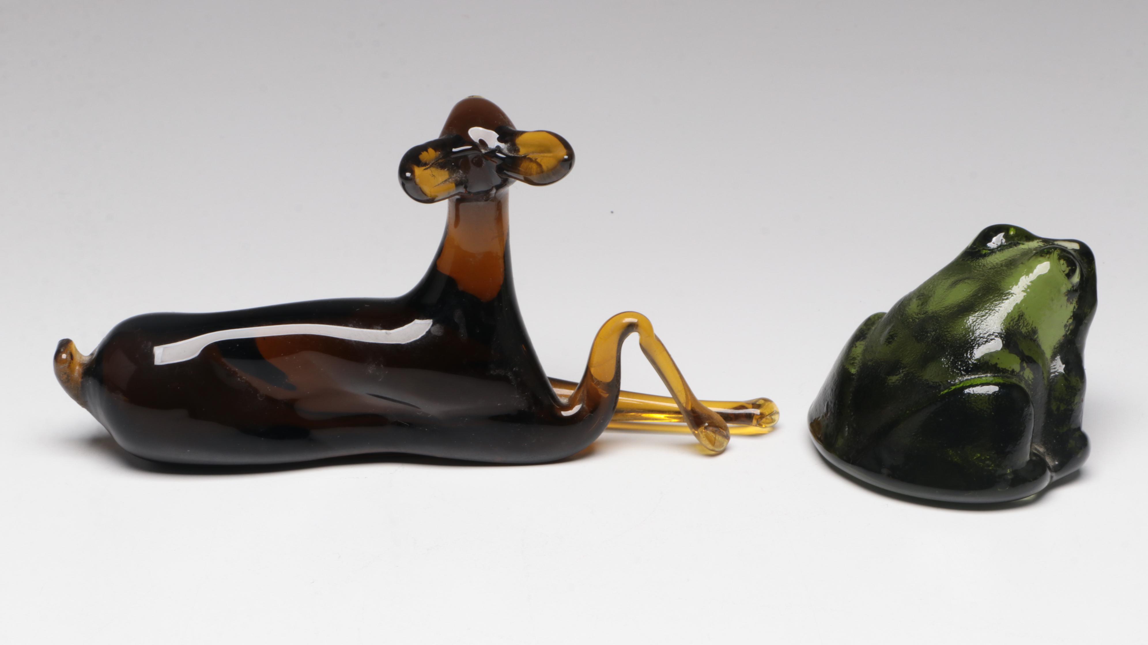 Bischoff Purple Amethyst Blown Glass Swan Bowl with Other Art Glass Animals