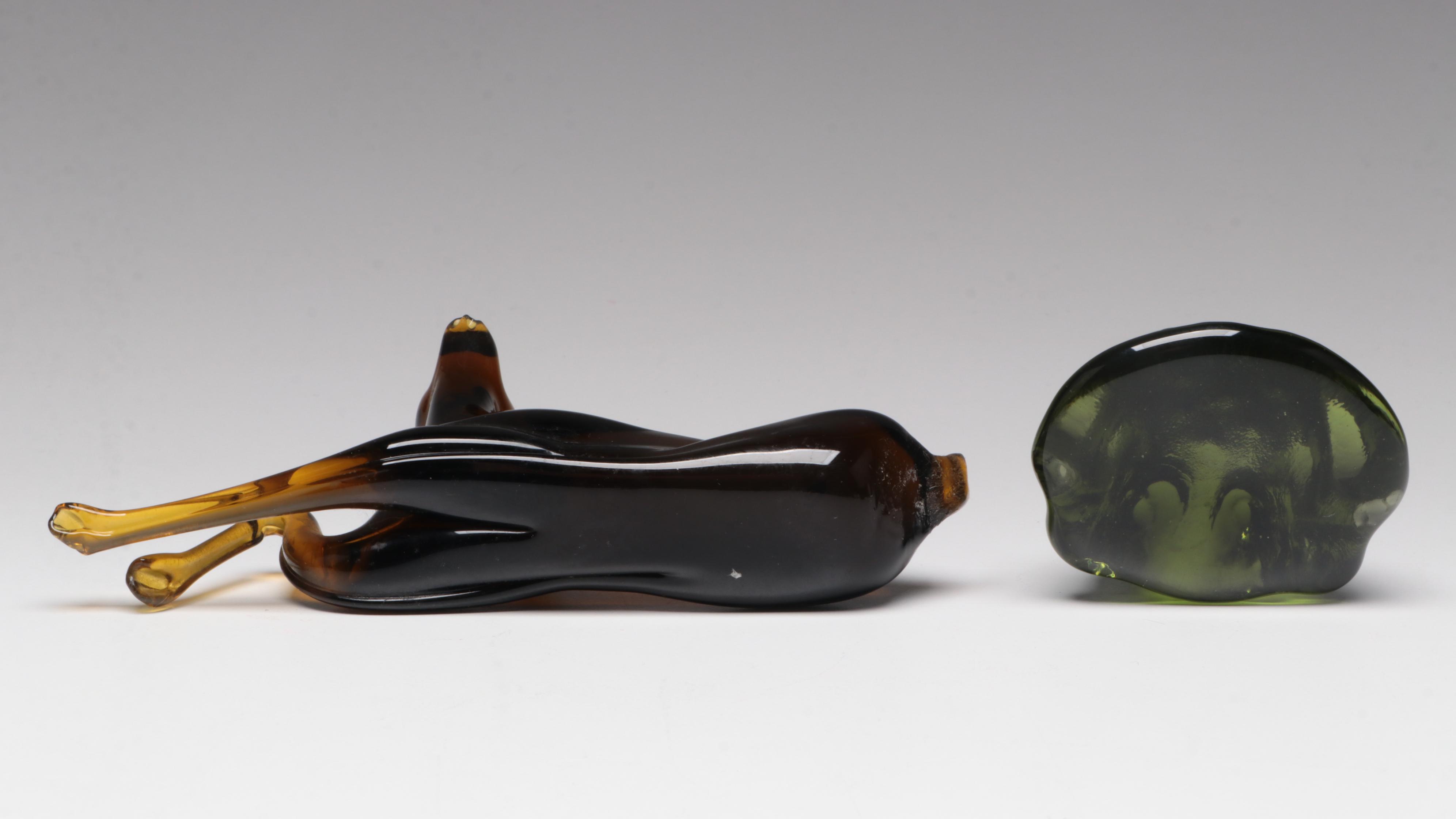 Bischoff Purple Amethyst Blown Glass Swan Bowl with Other Art Glass Animals