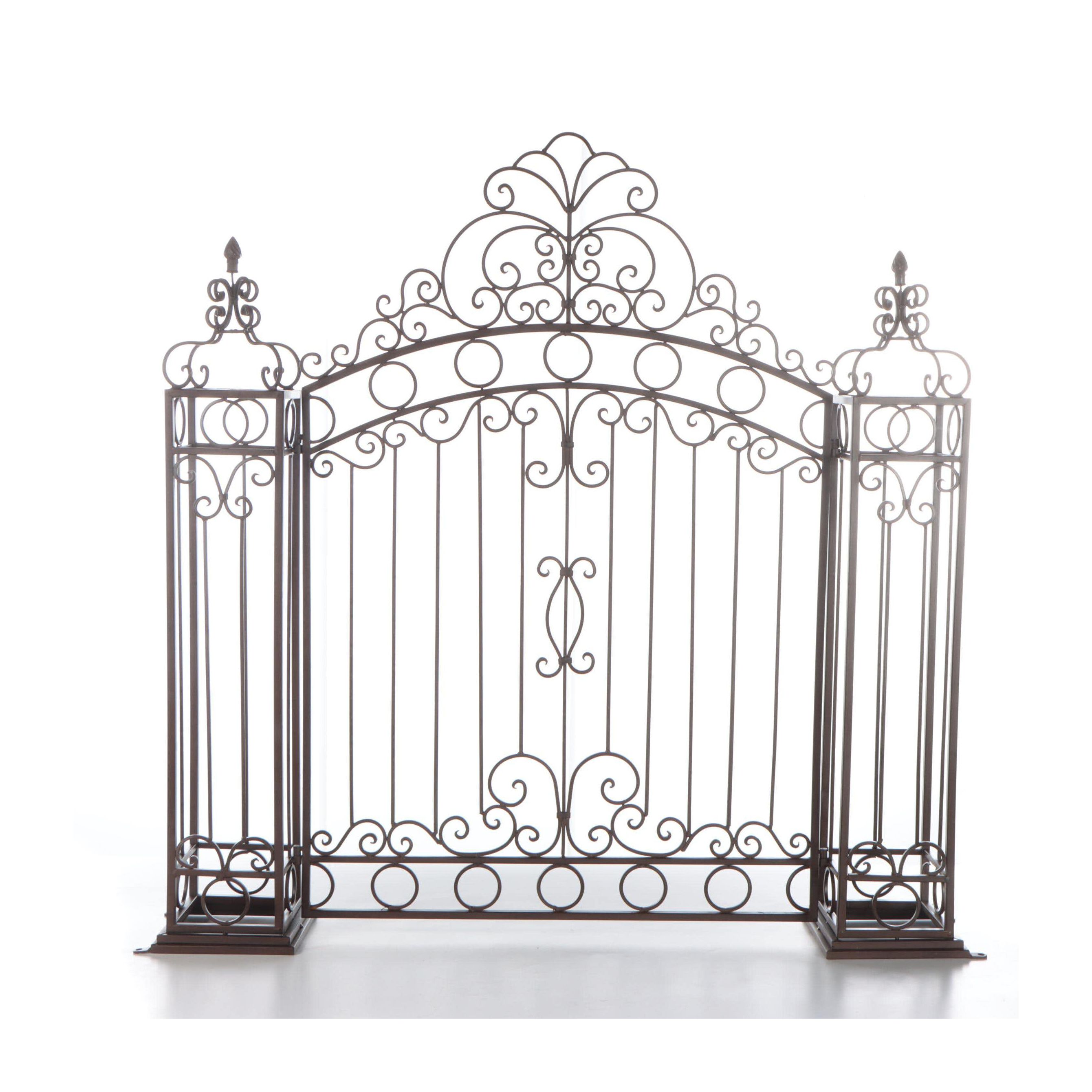 Victorian Style Bronzed Wrought Metal Decorative Fence with Pillars