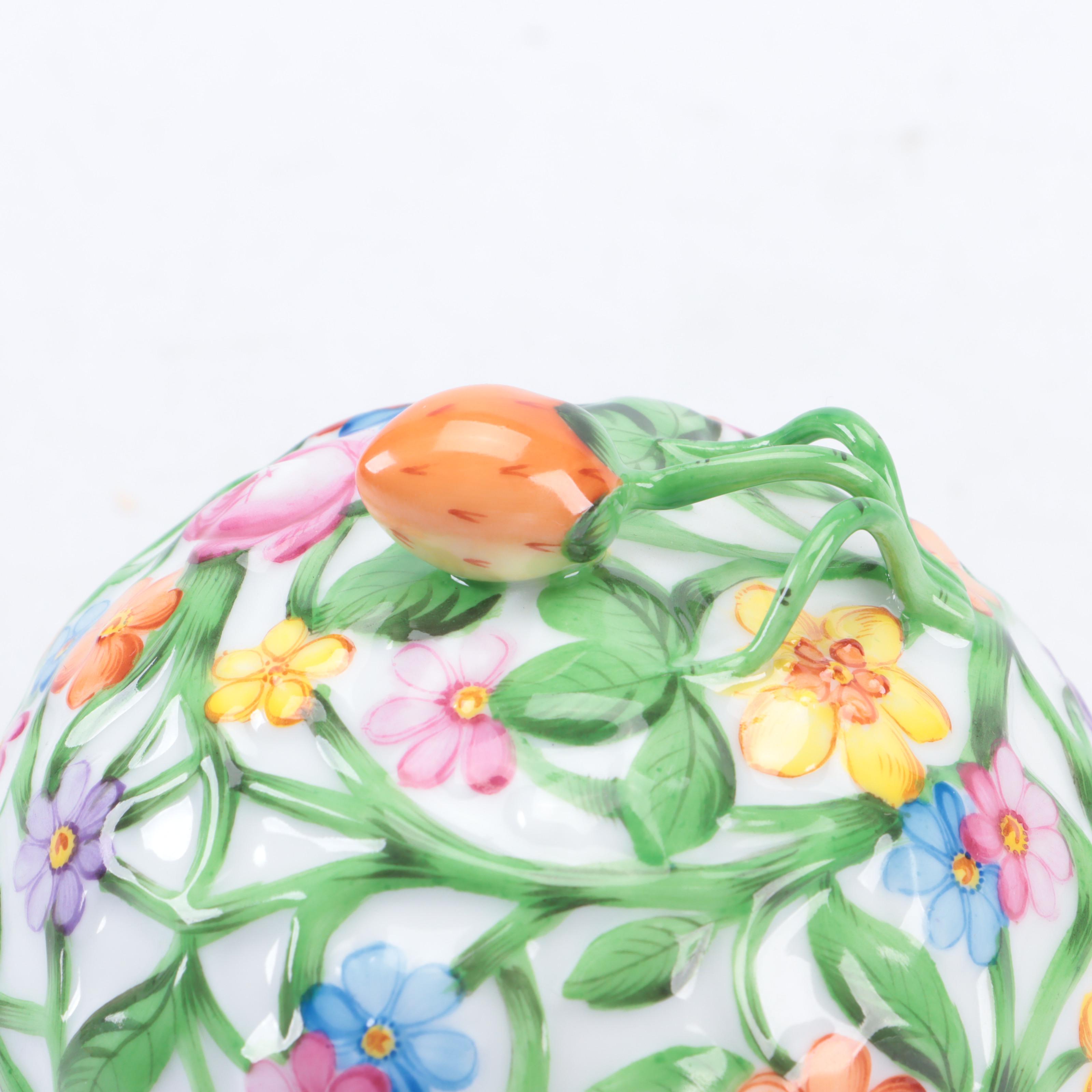 Herend Strawberry Finial Porcelain Round Box with Lid