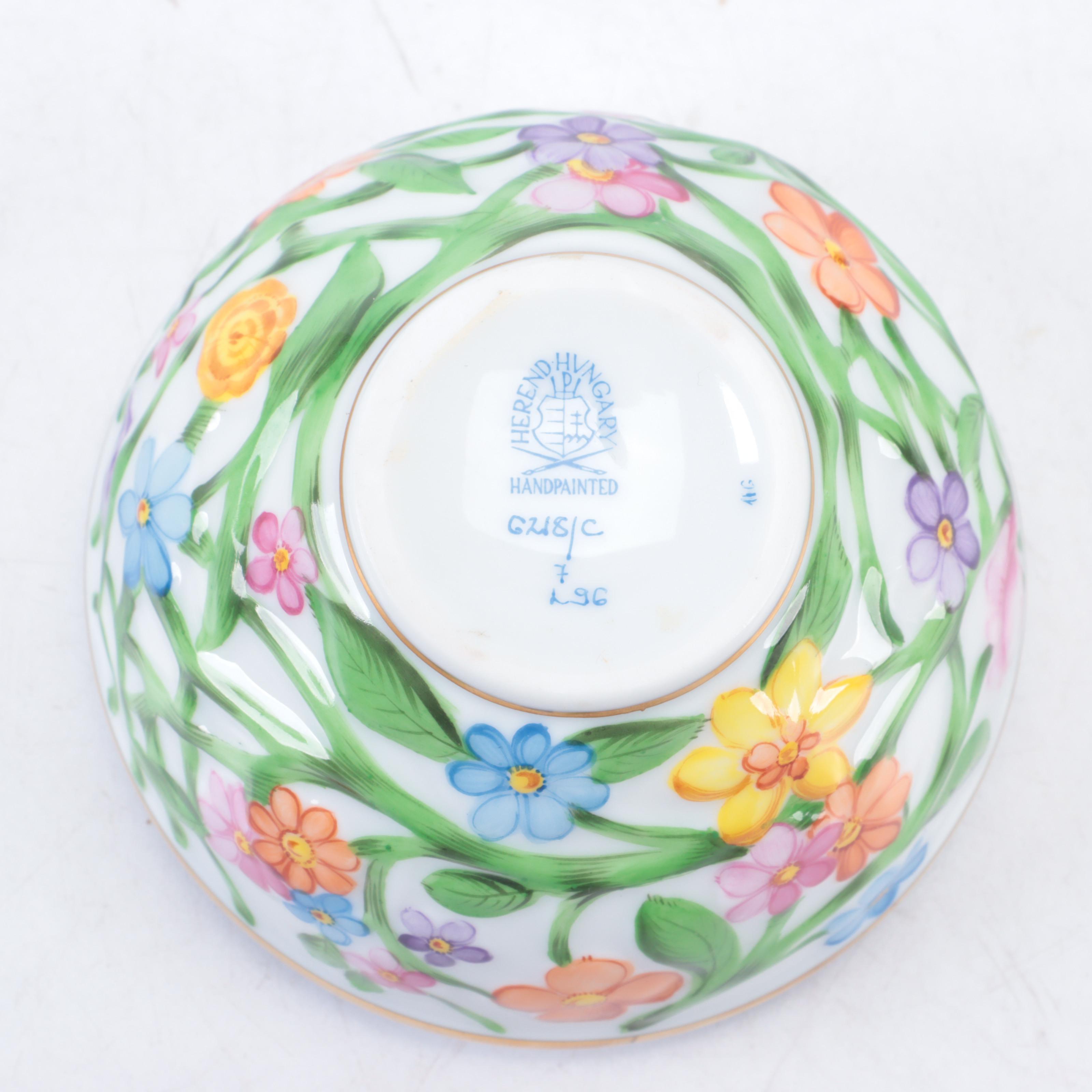Herend Strawberry Finial Porcelain Round Box with Lid
