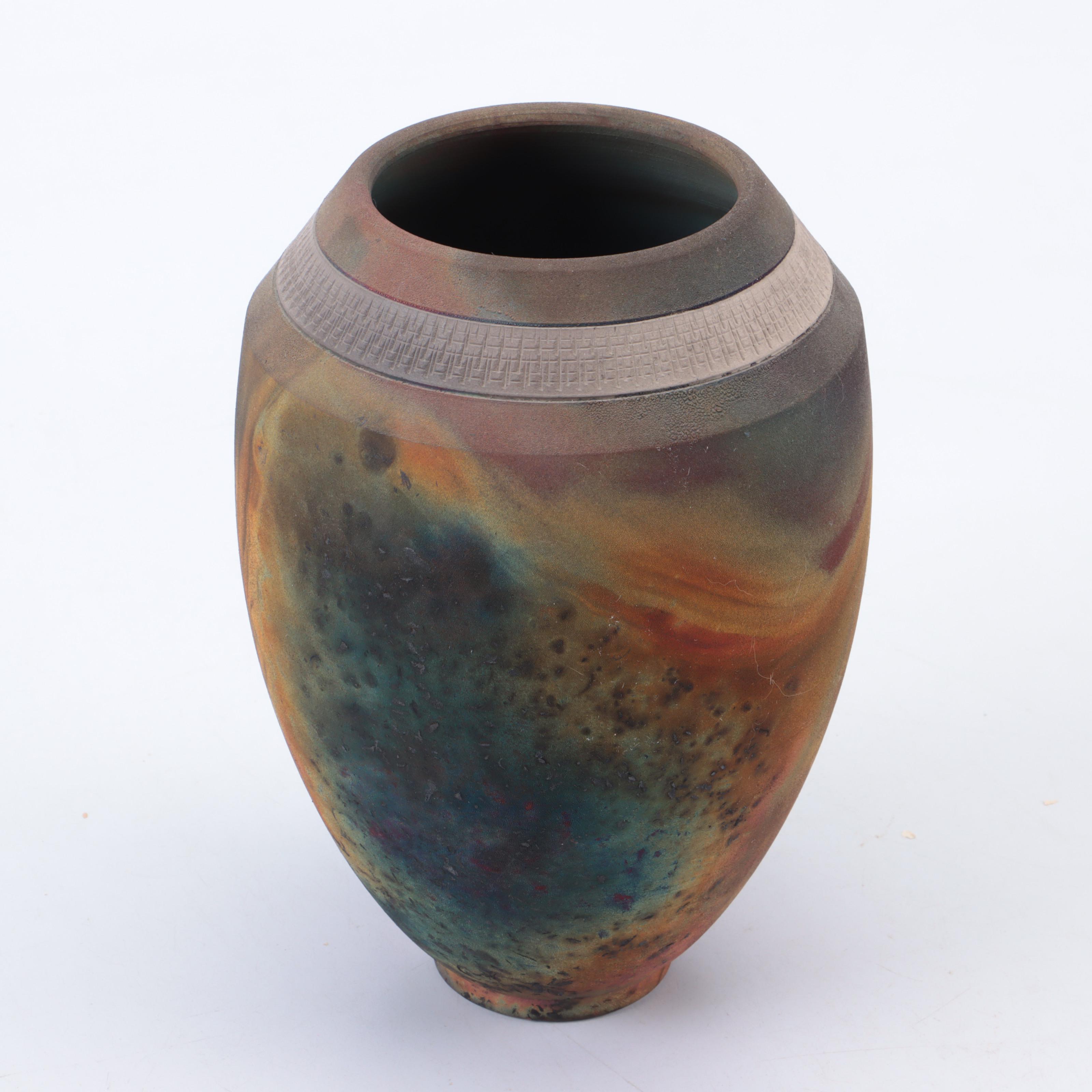 Raku Fired Art Pottery Vase