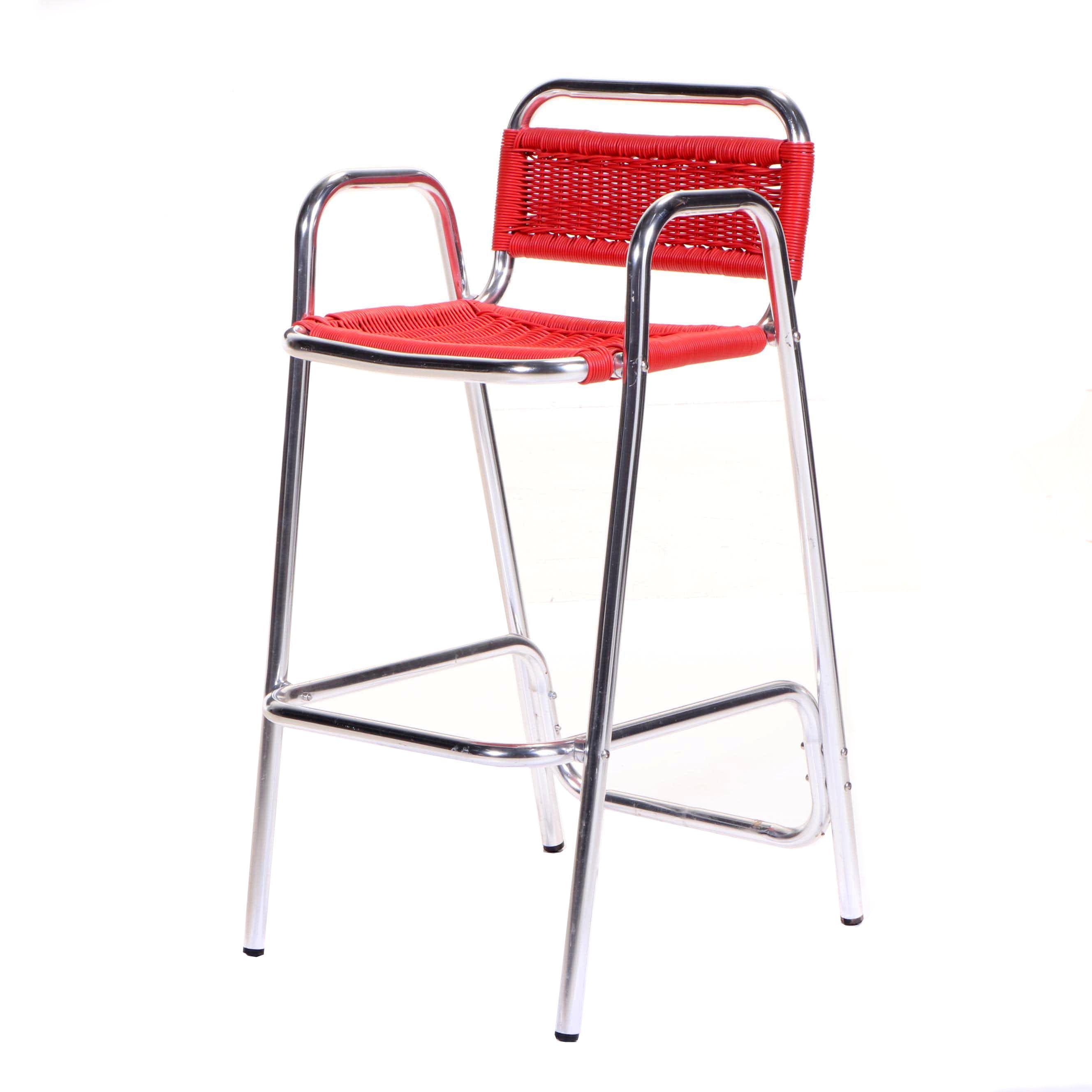 Modernist Style Tubular Aluminum and Resin Wicker Bar Stool