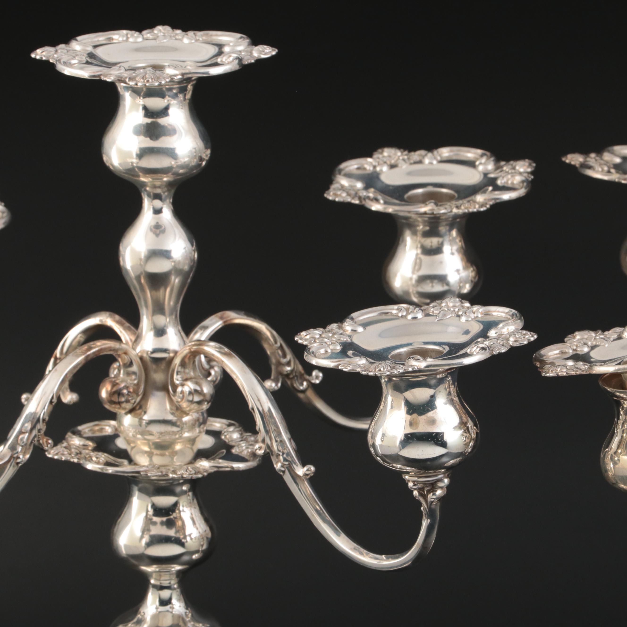 Shreve & Co Baroque Style Sterling Silver 5 Light Candelabras
