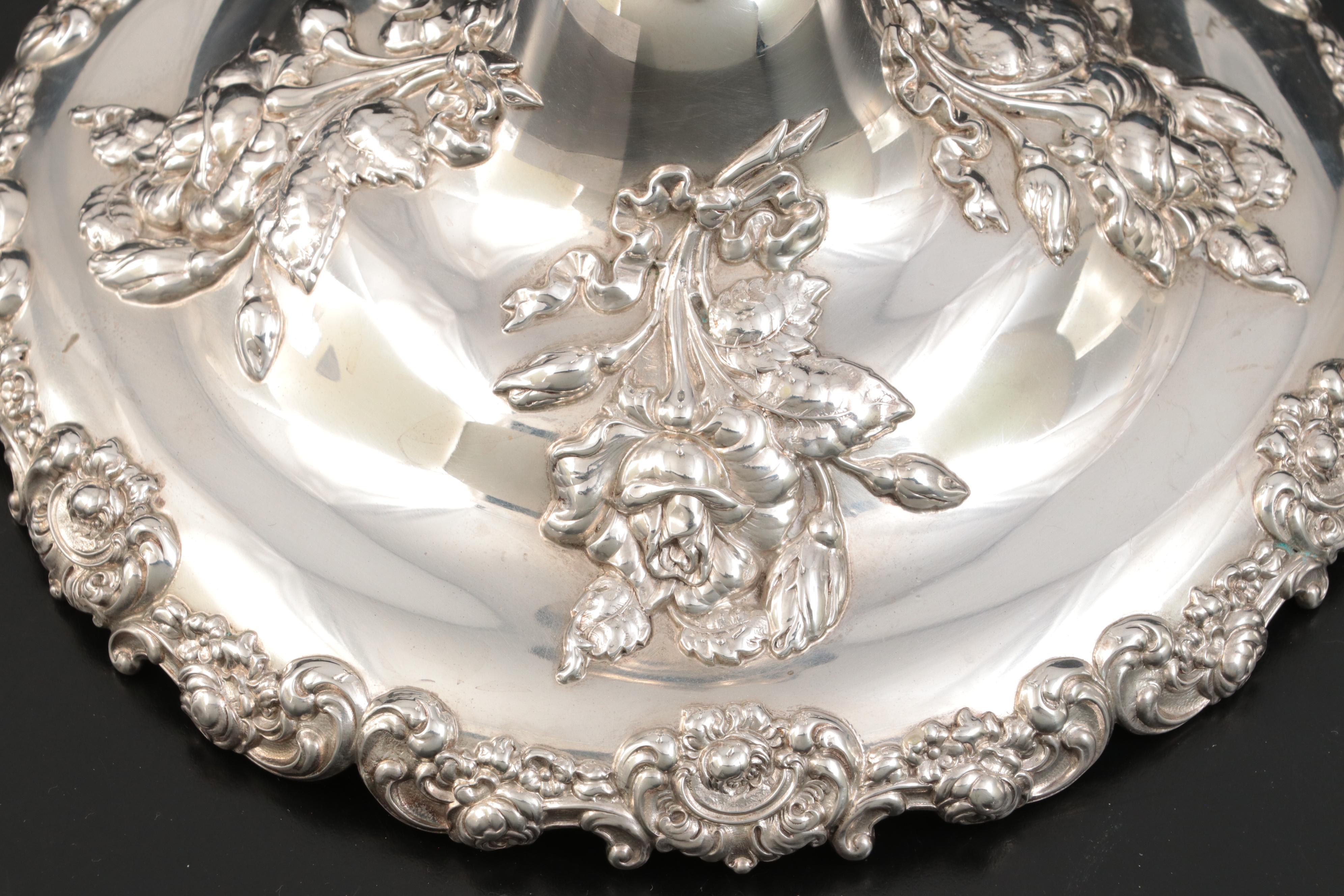 Shreve & Co Baroque Style Sterling Silver 5 Light Candelabras