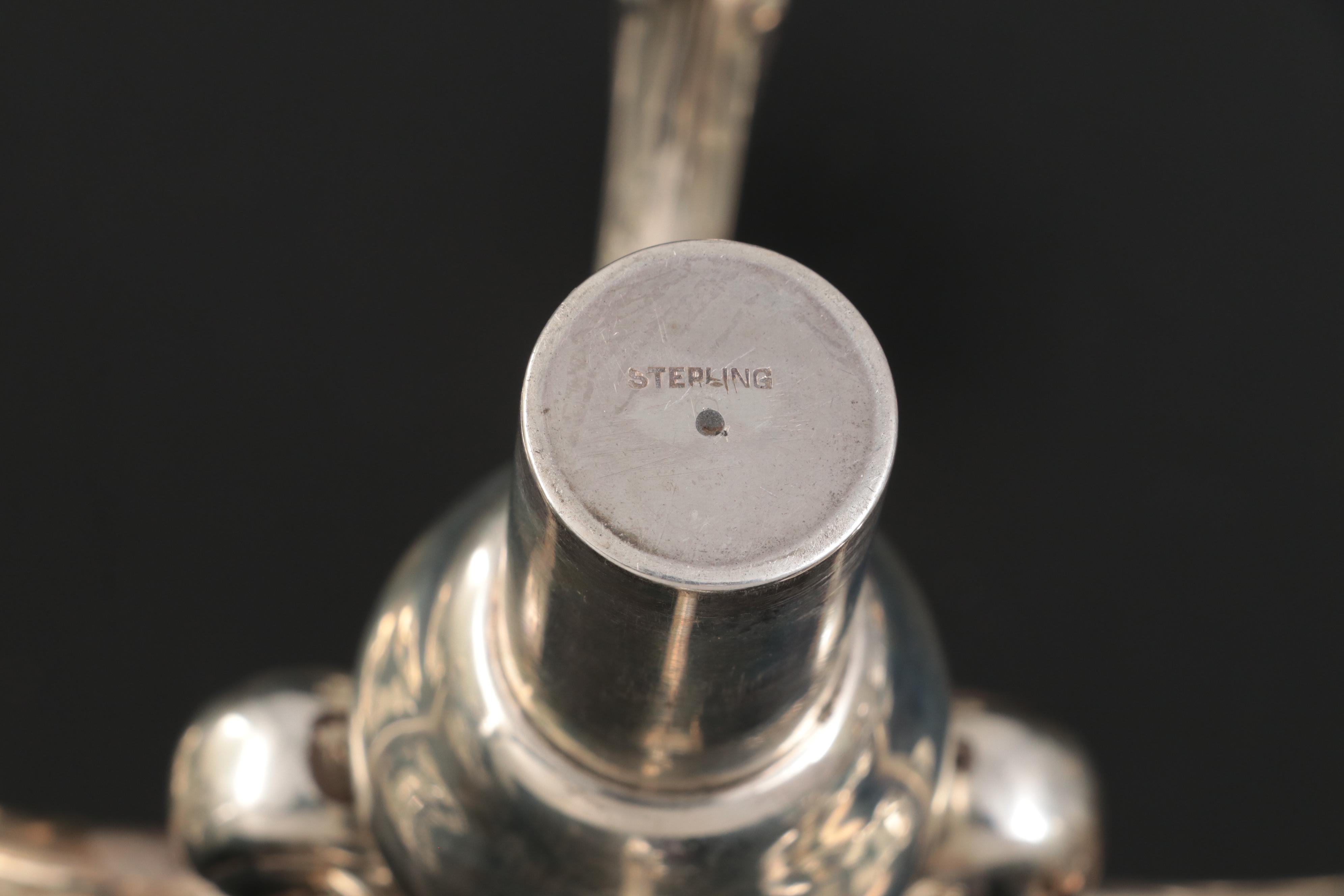 Shreve & Co Baroque Style Sterling Silver 5 Light Candelabras