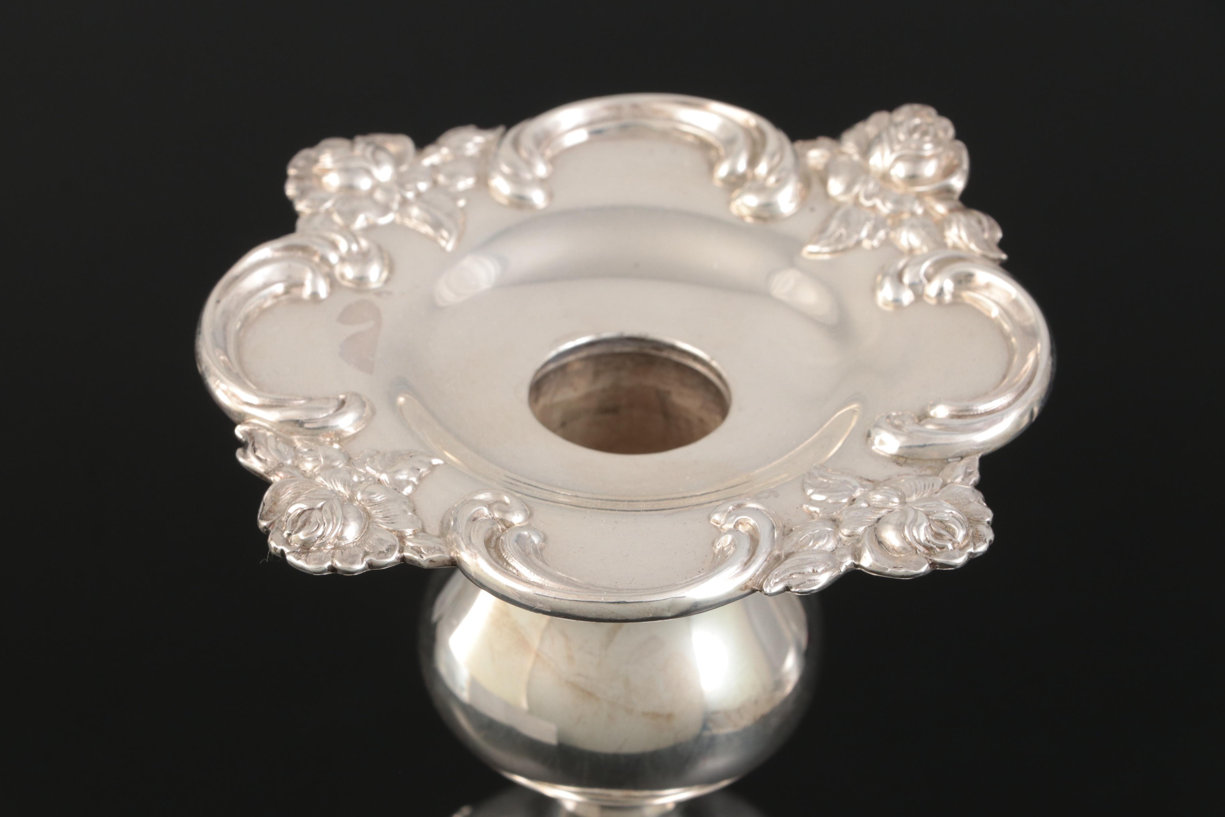 Shreve & Co Baroque Style Sterling Silver 5 Light Candelabras