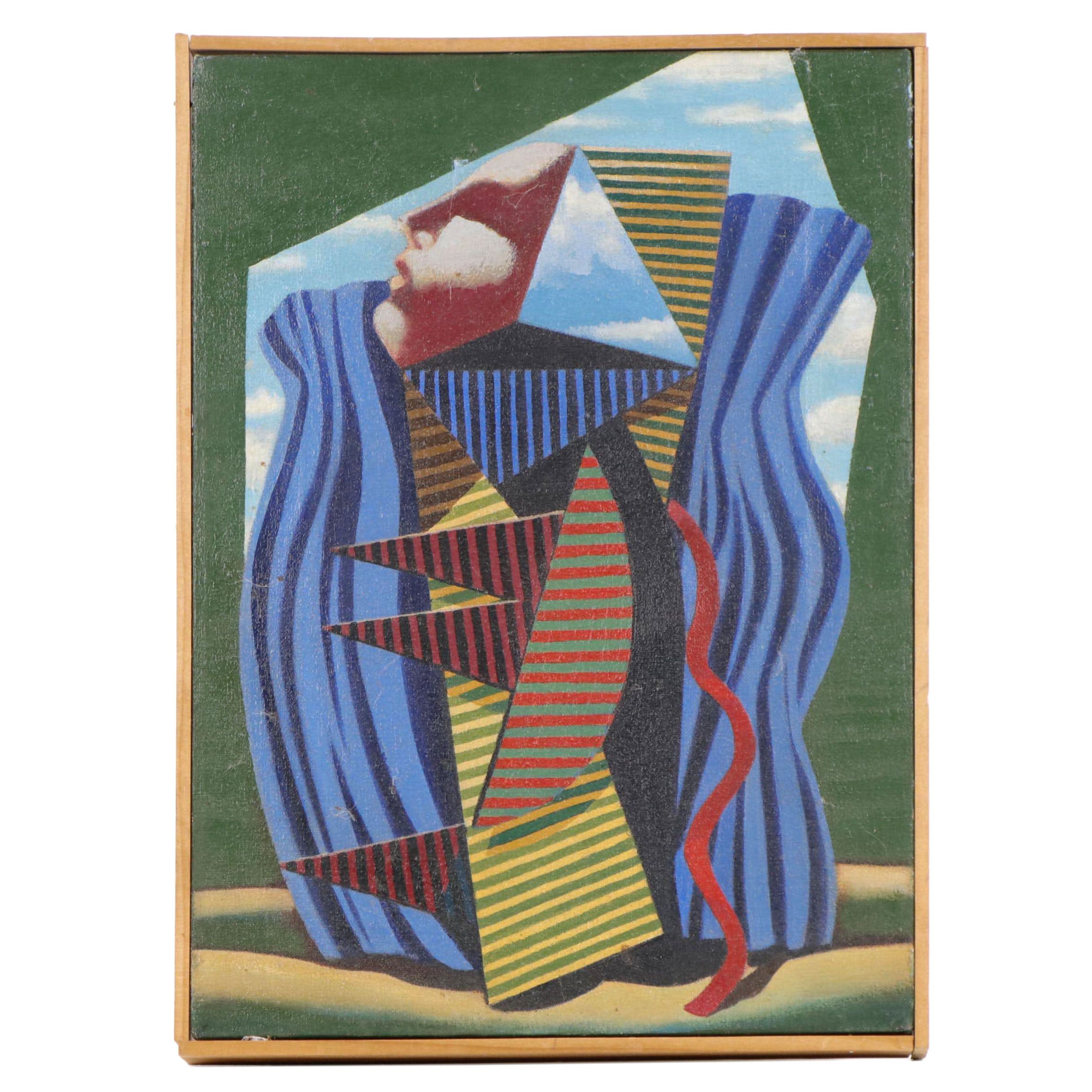 Michael Guinn Abstract Figurative Oil Painting, 1977