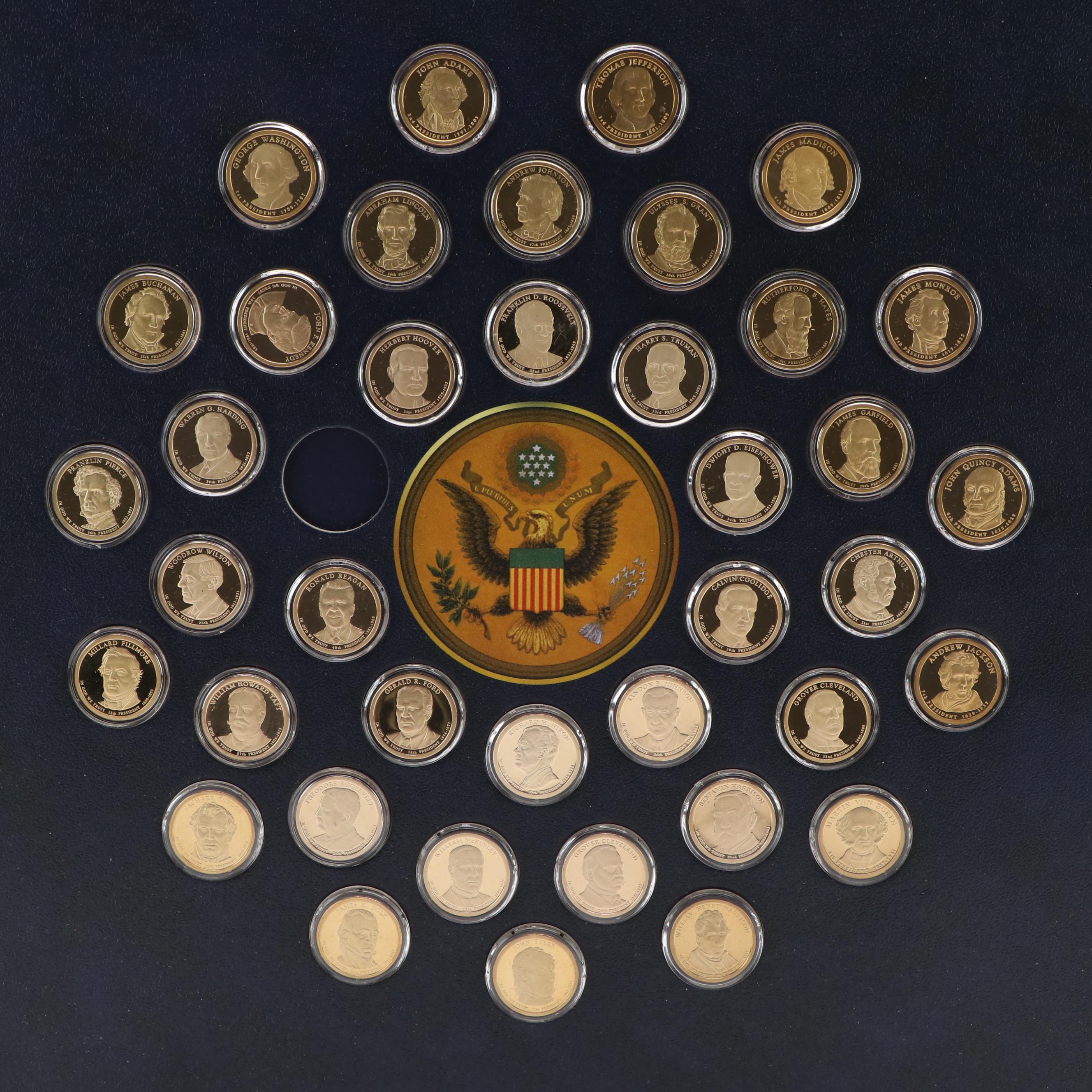 Nearly Complete Framed Presidential Dollar Collection