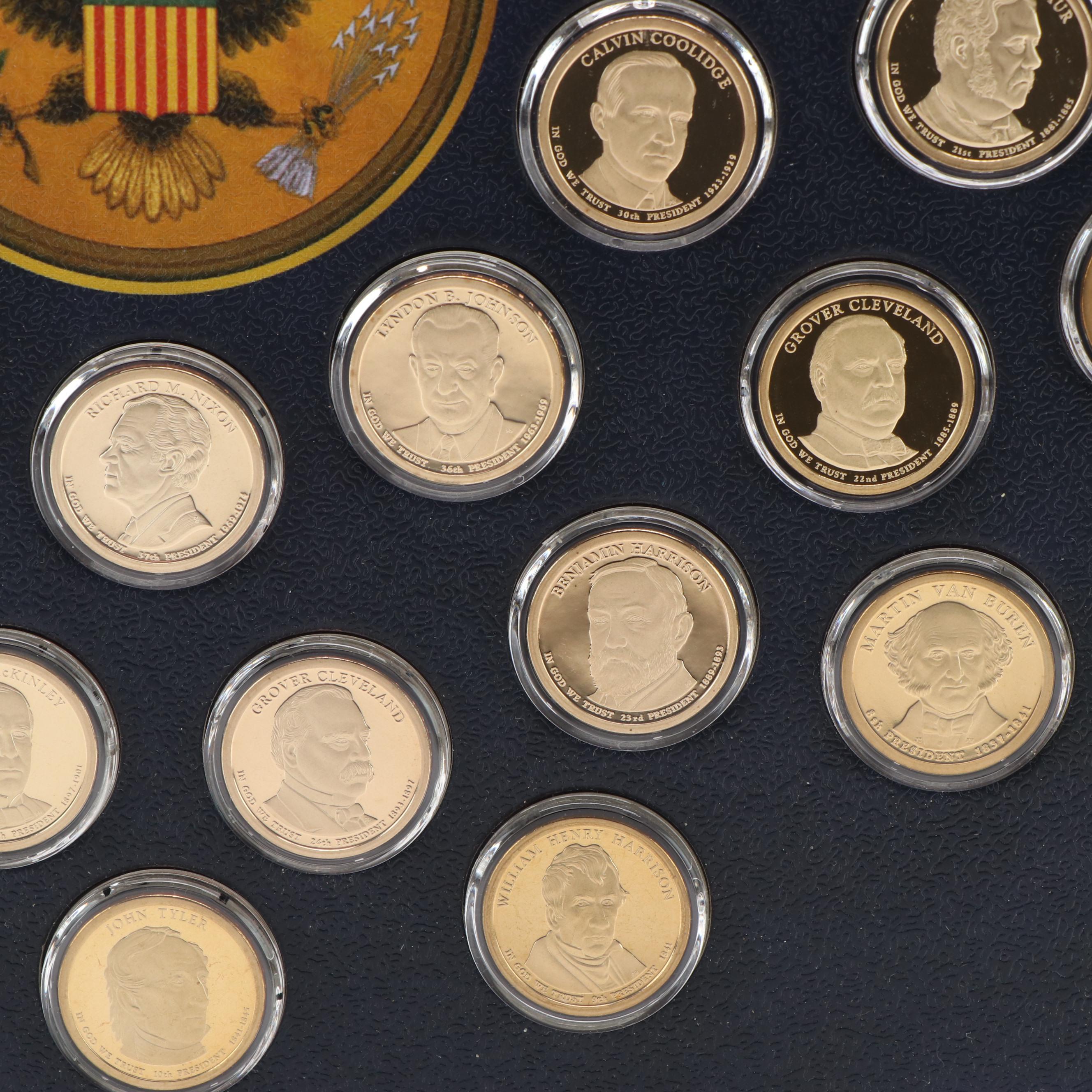 Nearly Complete Framed Presidential Dollar Collection