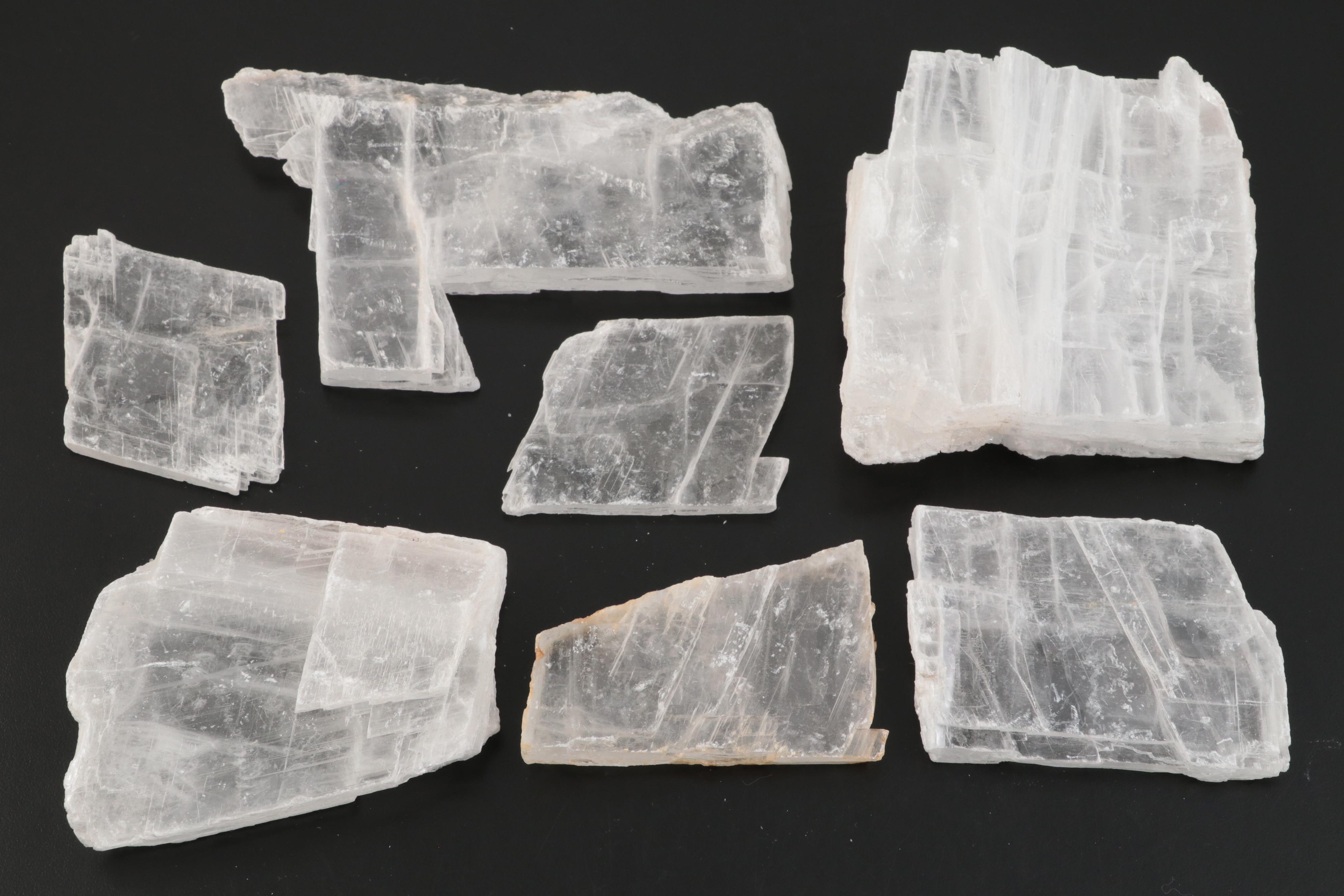 Selenite Tower, Slabs, Dog Tooth Spar and Quartz Specimens