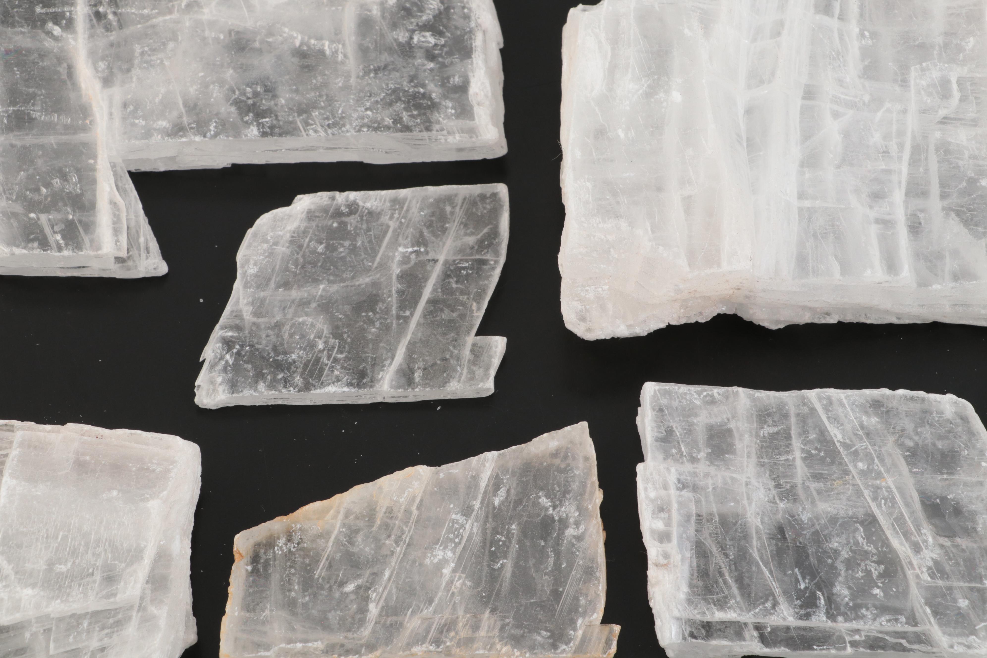 Selenite Tower, Slabs, Dog Tooth Spar and Quartz Specimens
