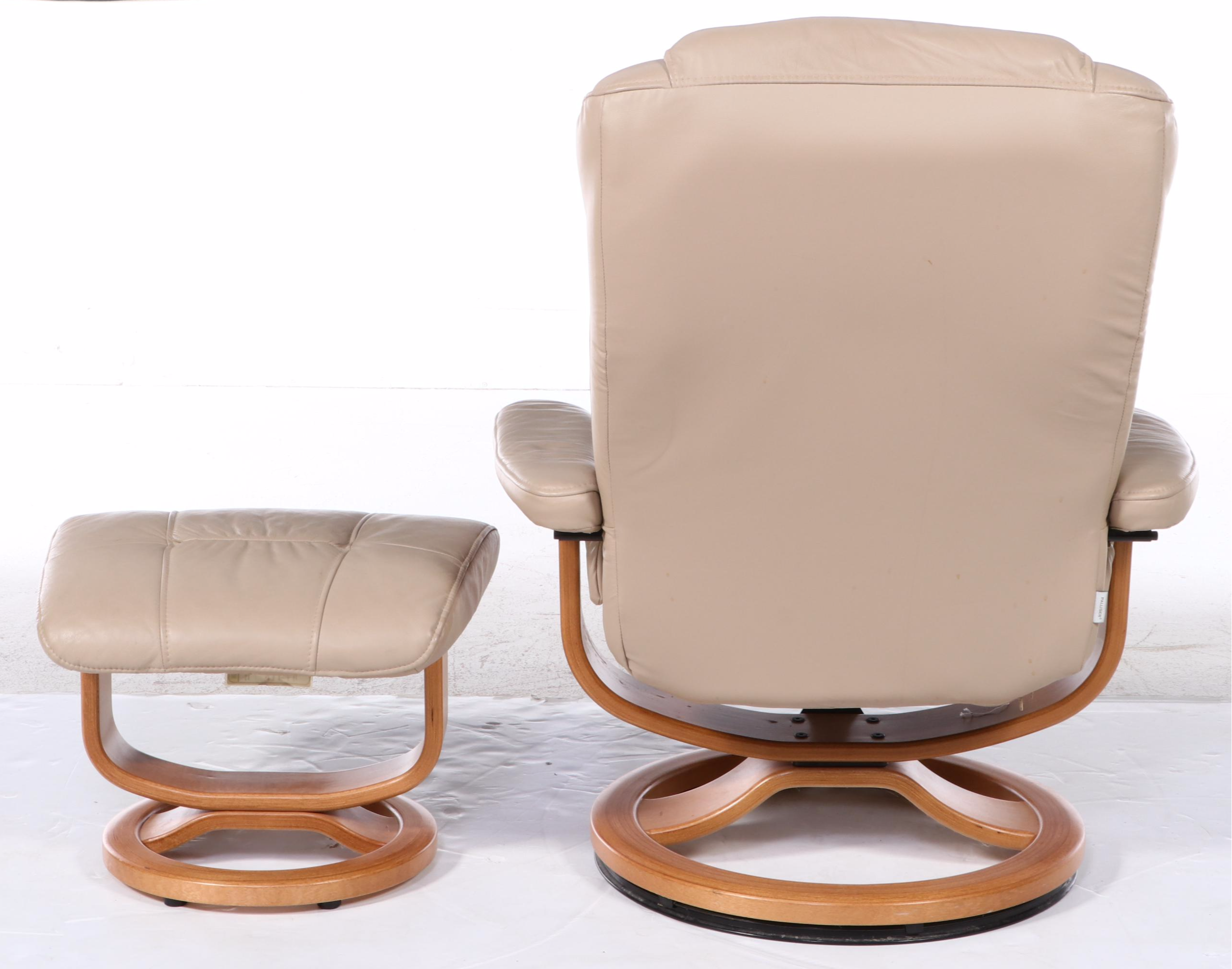 Scandinavian Style Leather Pedestal Lounge Chair and Ottoman EBTH