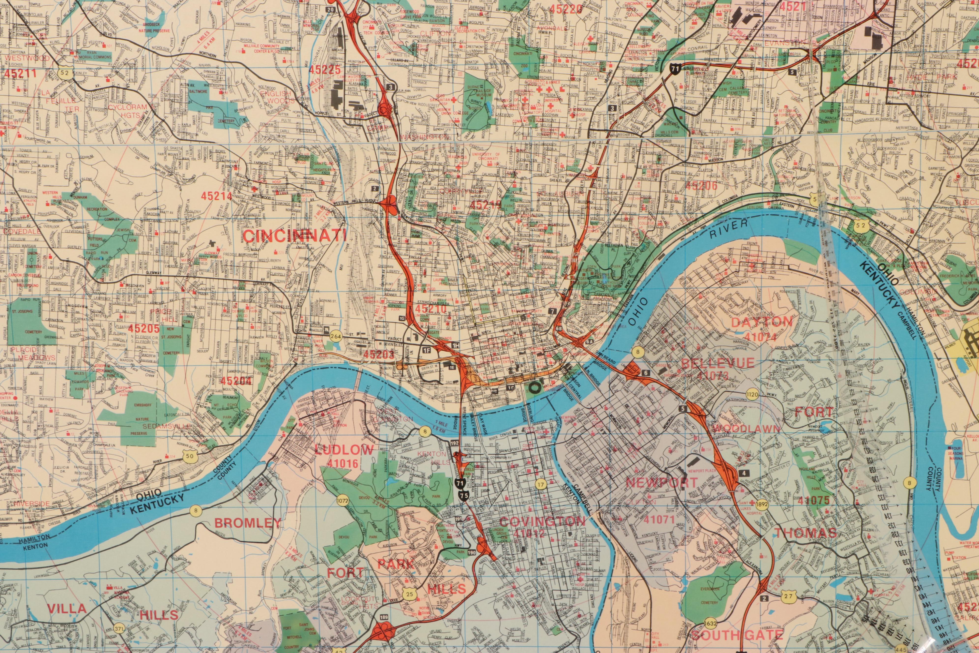 Champion Map Corp Cincinnati Metropolitan Area Wall Map, 1998