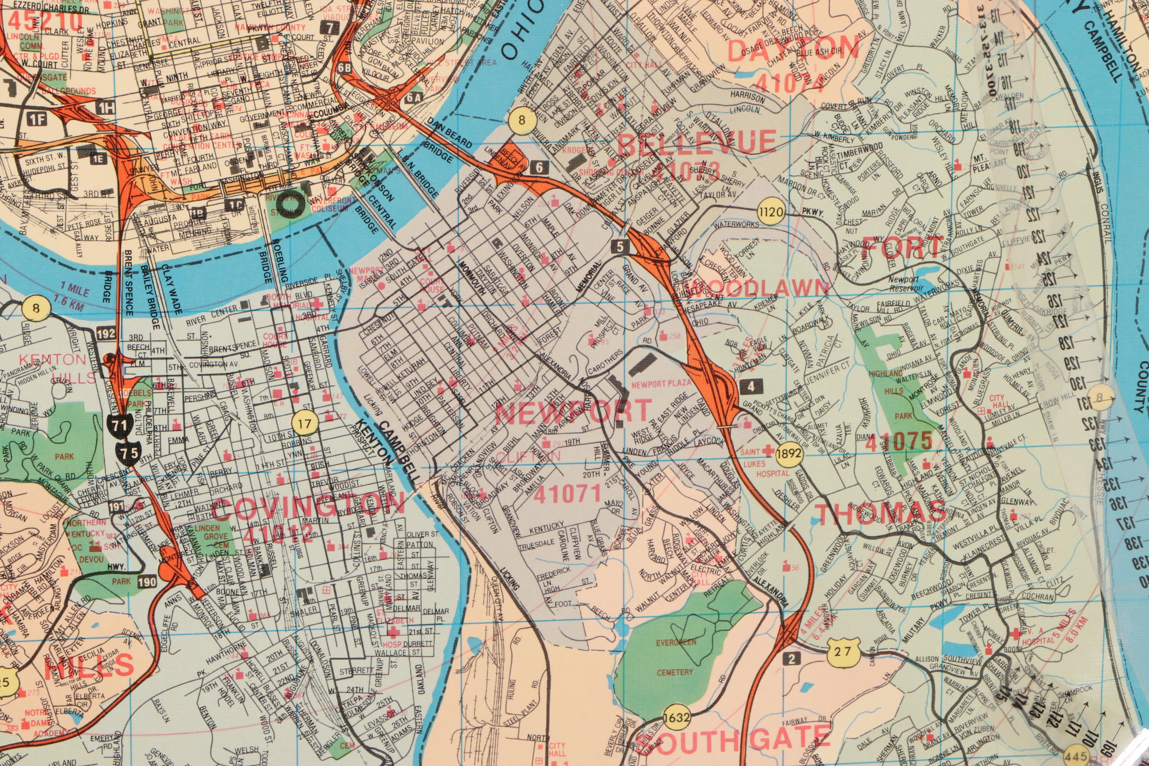 Champion Map Corp Cincinnati Metropolitan Area Wall Map, 1998
