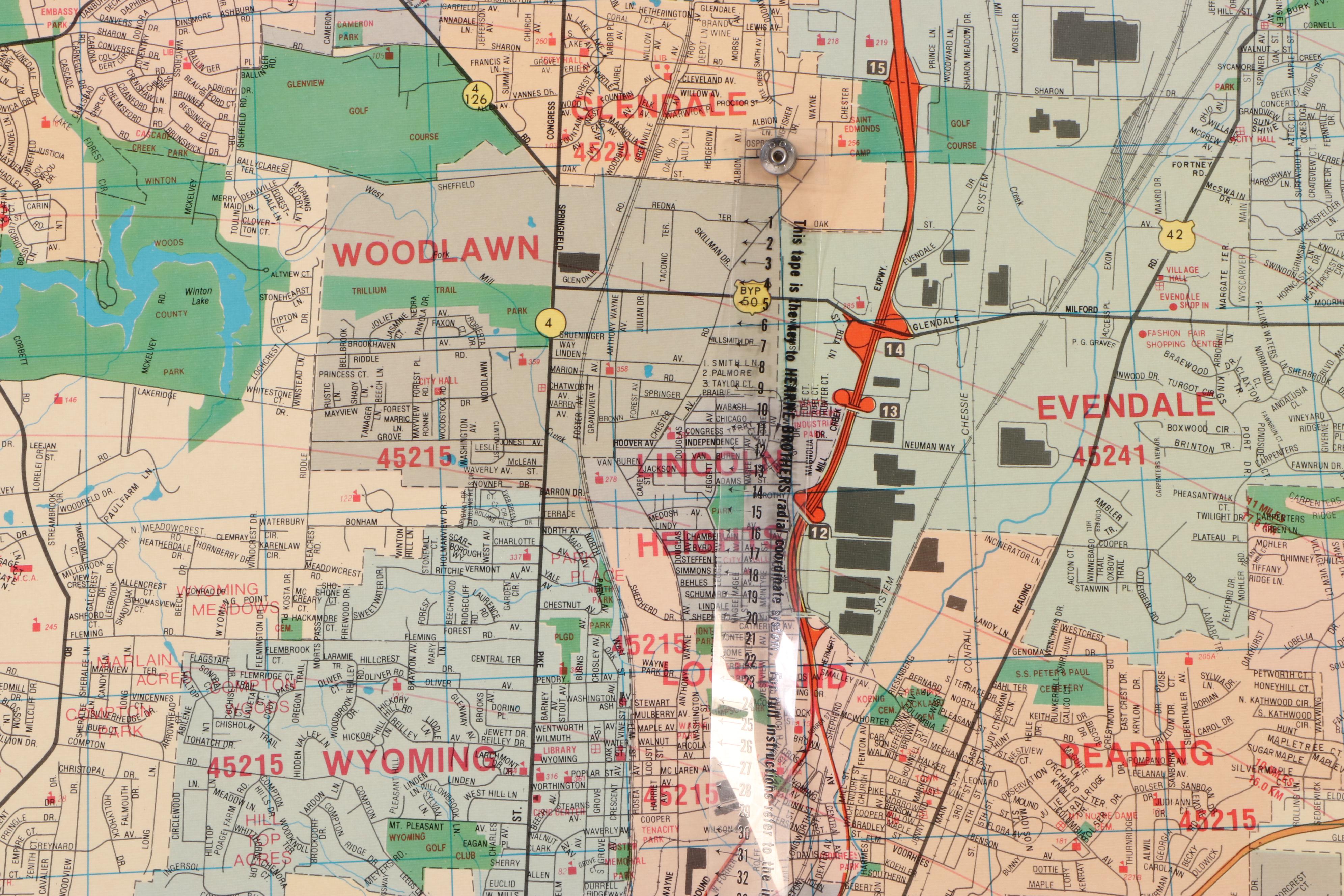 Champion Map Corp Cincinnati Metropolitan Area Wall Map, 1998