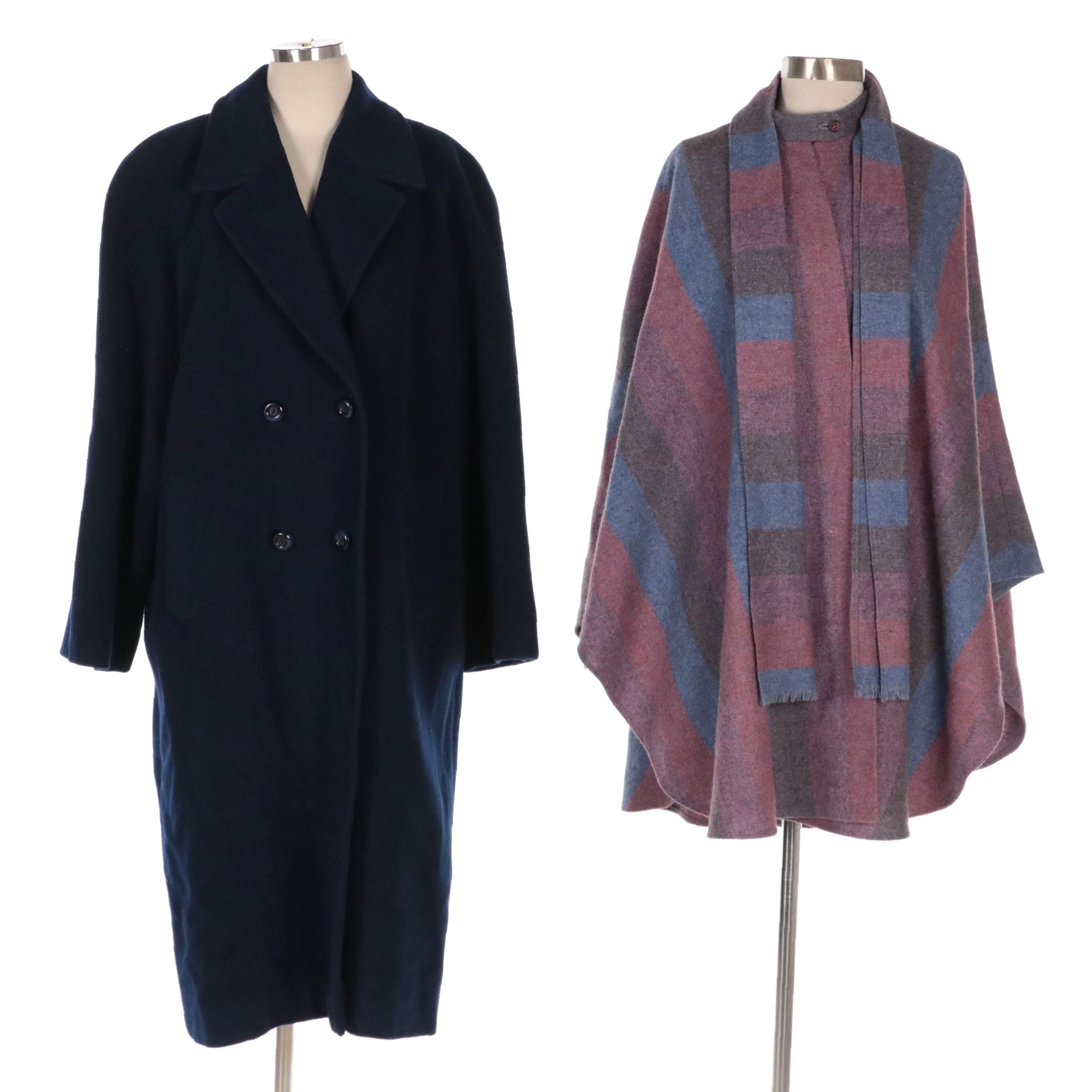 Cinziaerre Blue Wool Coat and Avoca Collection Plaid Wool Cape EBTH