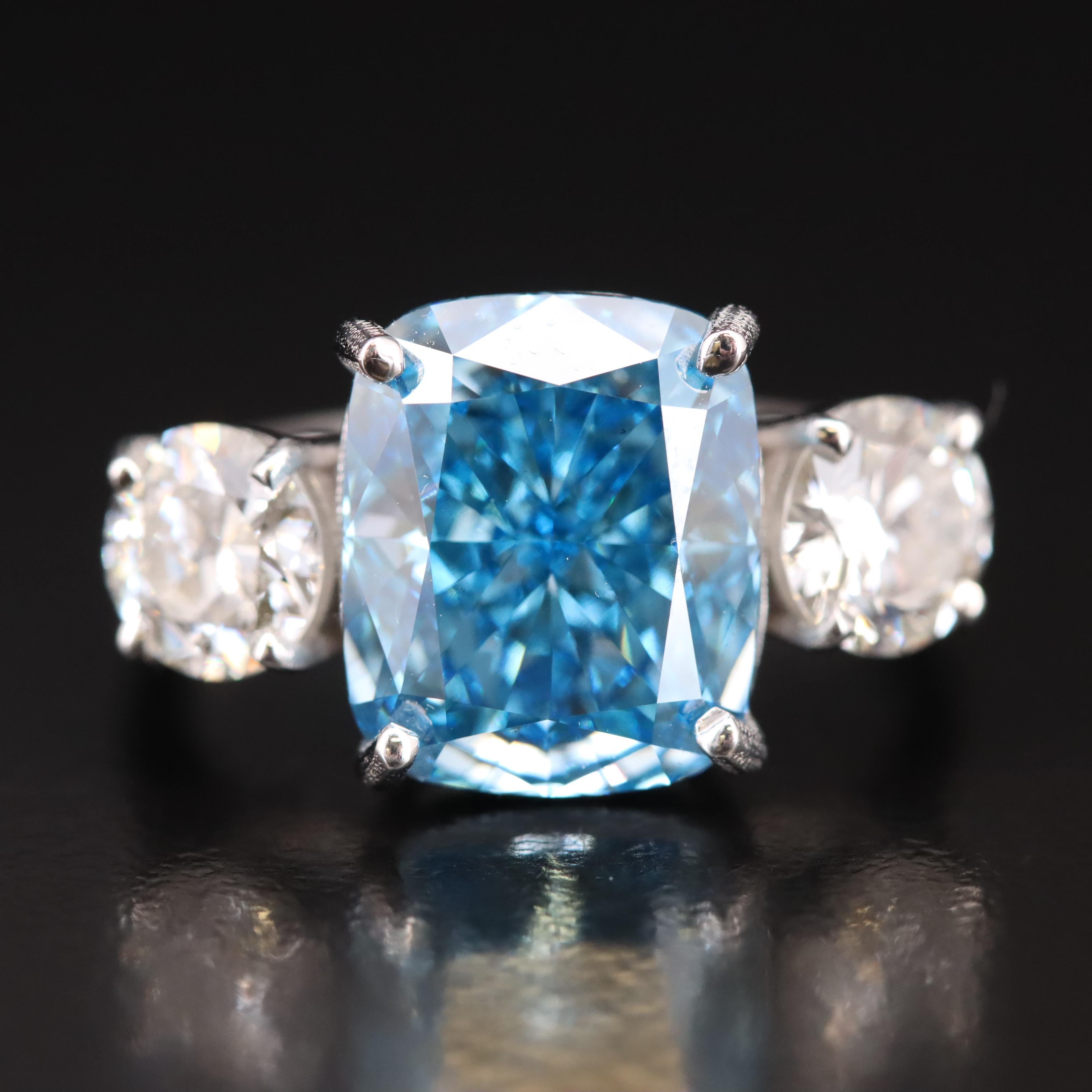 6.39 CTW Diamond Ring (Origin Undetermined) Green Blue Center and GIA Reports