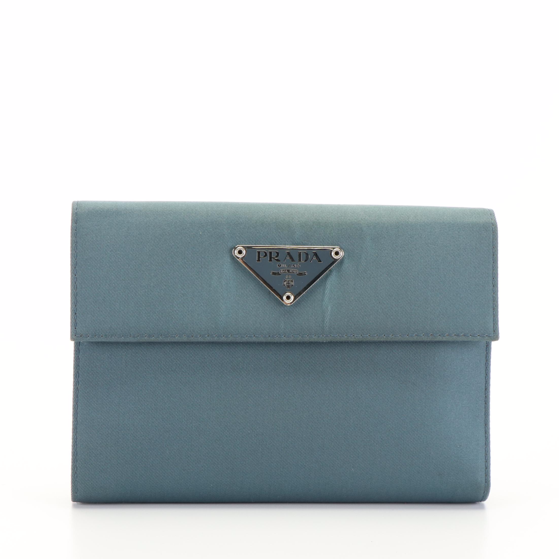 Prada Tessuto and Leather Blue Trifold Wallet