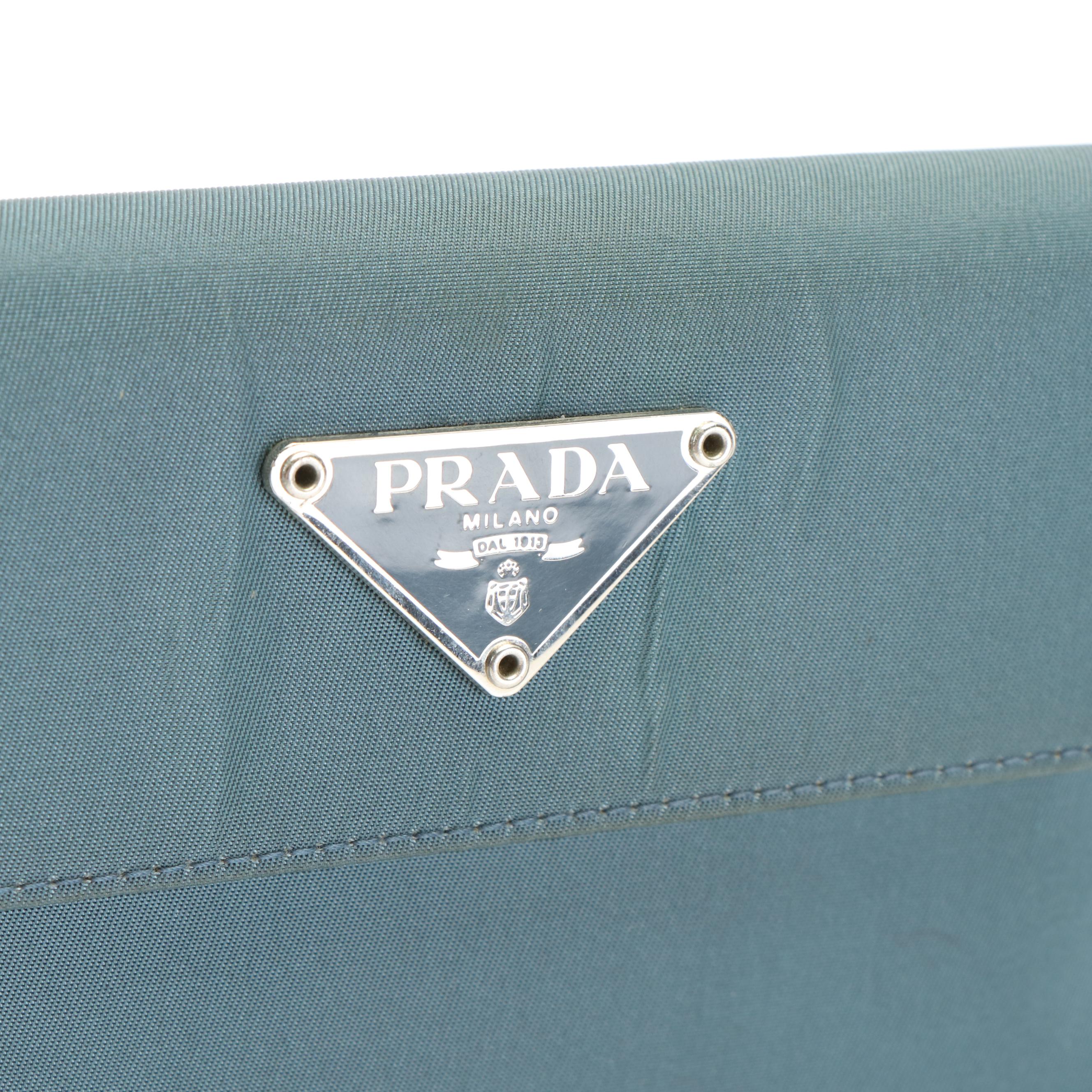 Prada Tessuto and Leather Blue Trifold Wallet