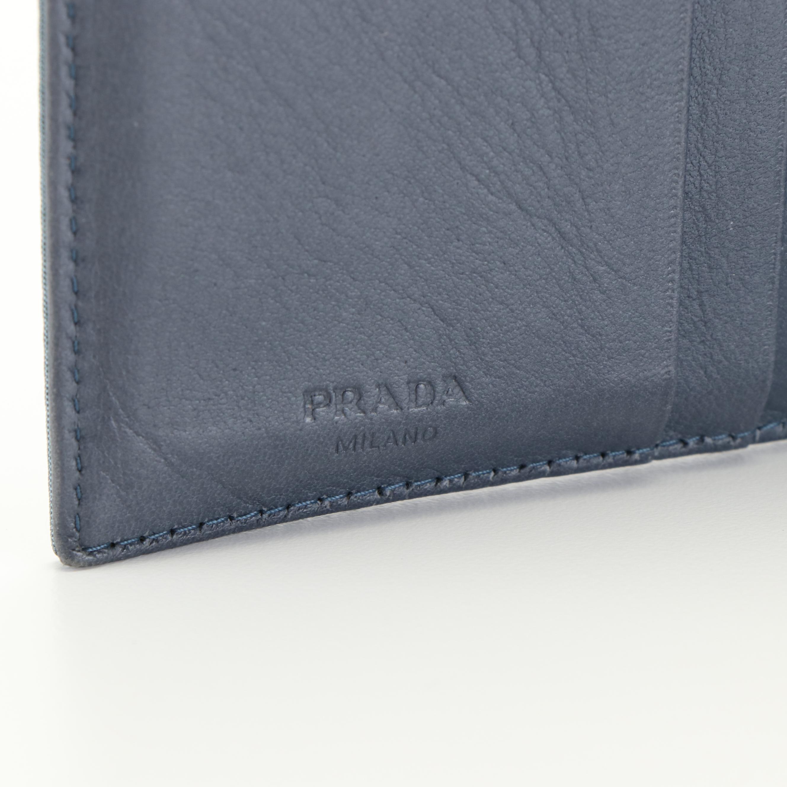 Prada Tessuto and Leather Blue Trifold Wallet