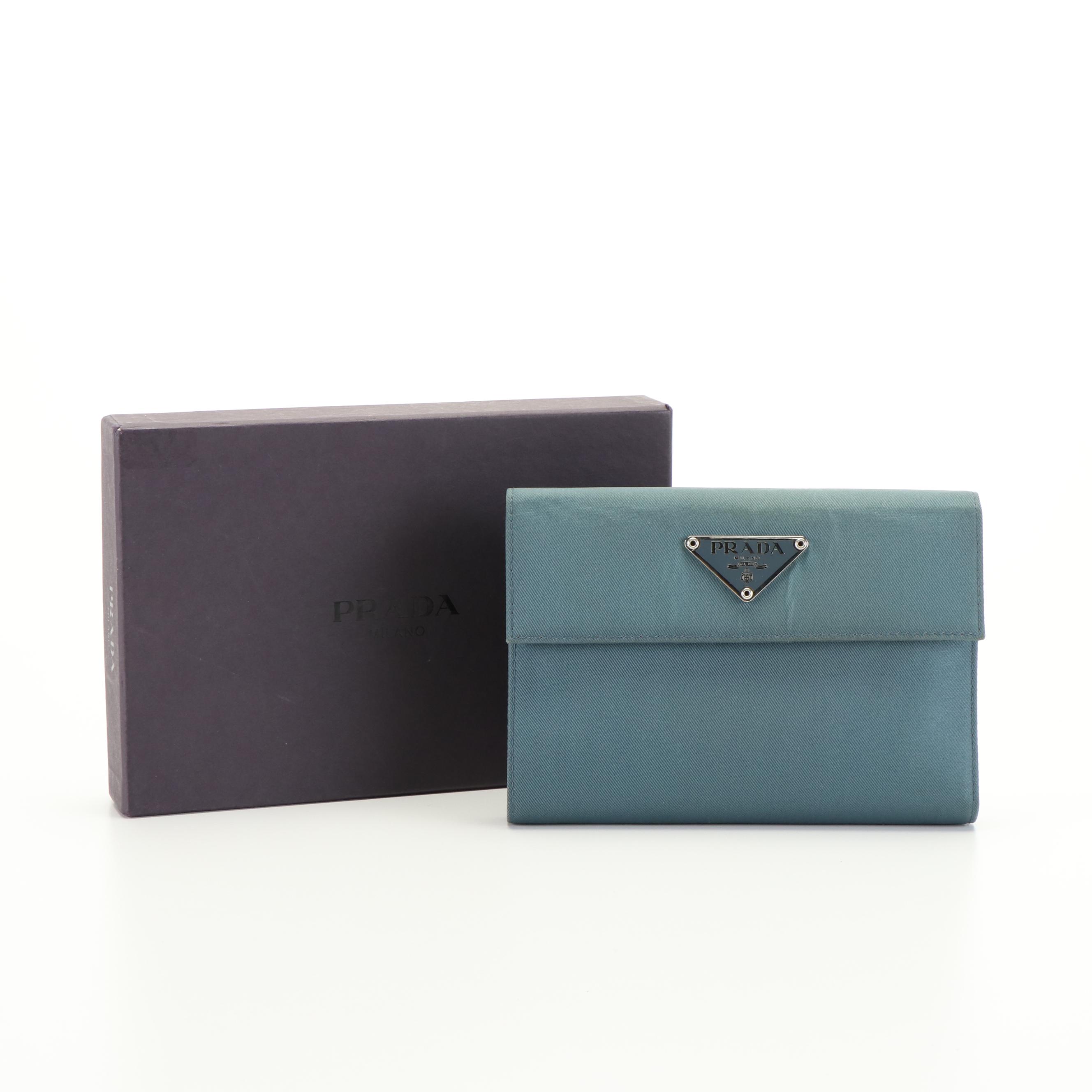 Prada Tessuto and Leather Blue Trifold Wallet