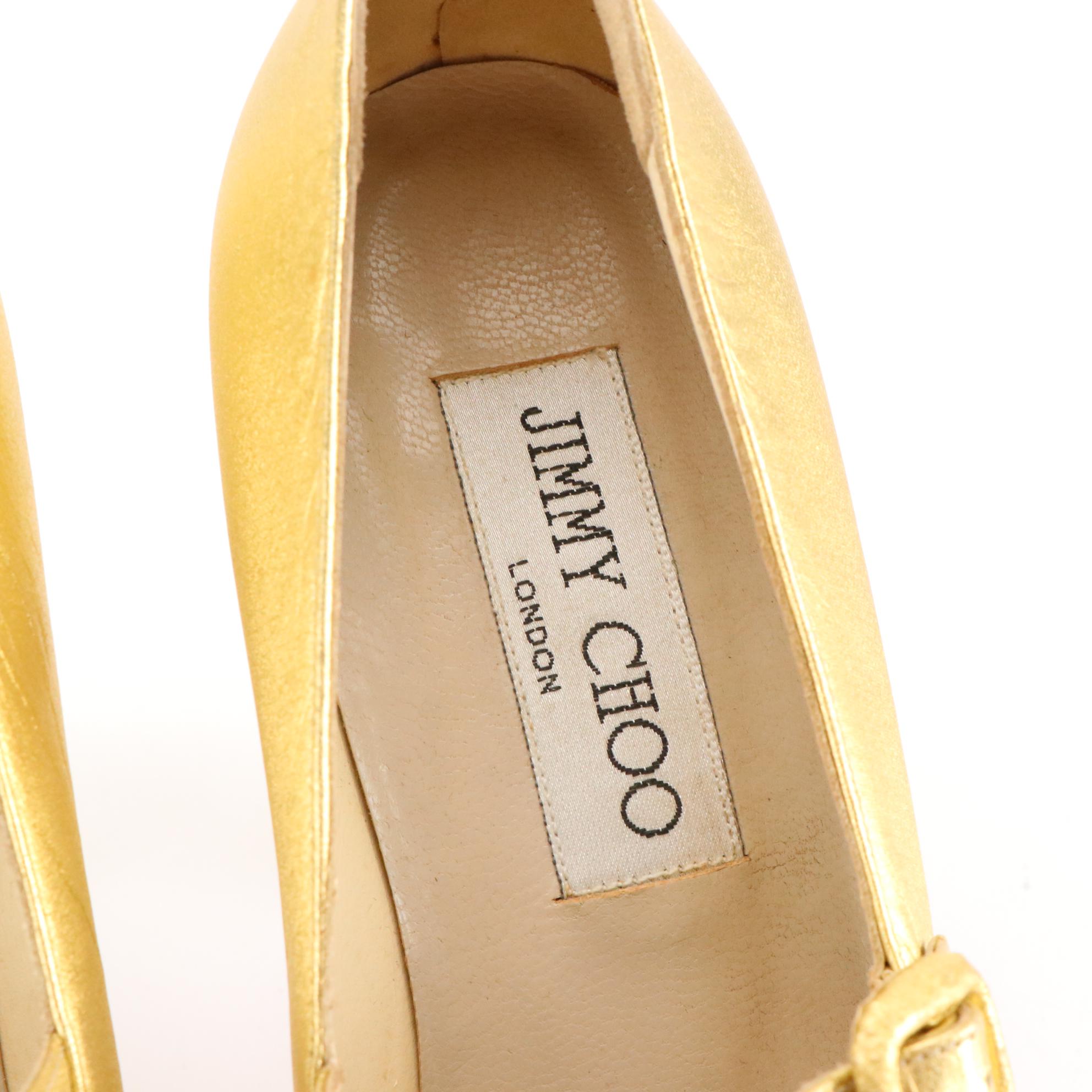 Jimmy Choo Mary Jane Strap Pumps in Metallic Gold Leather