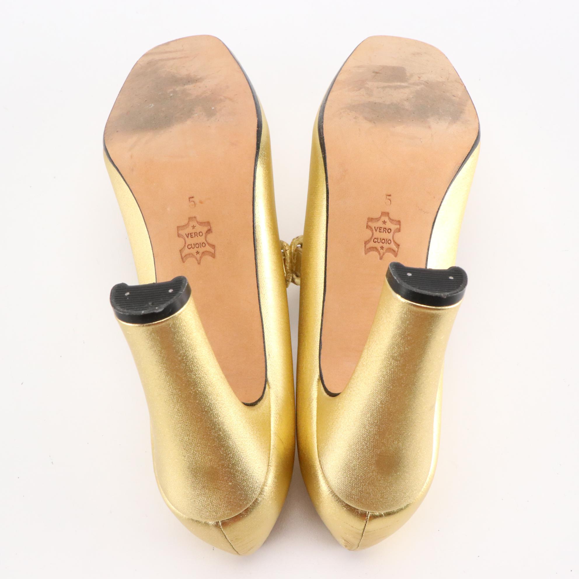 Jimmy Choo Mary Jane Strap Pumps in Metallic Gold Leather