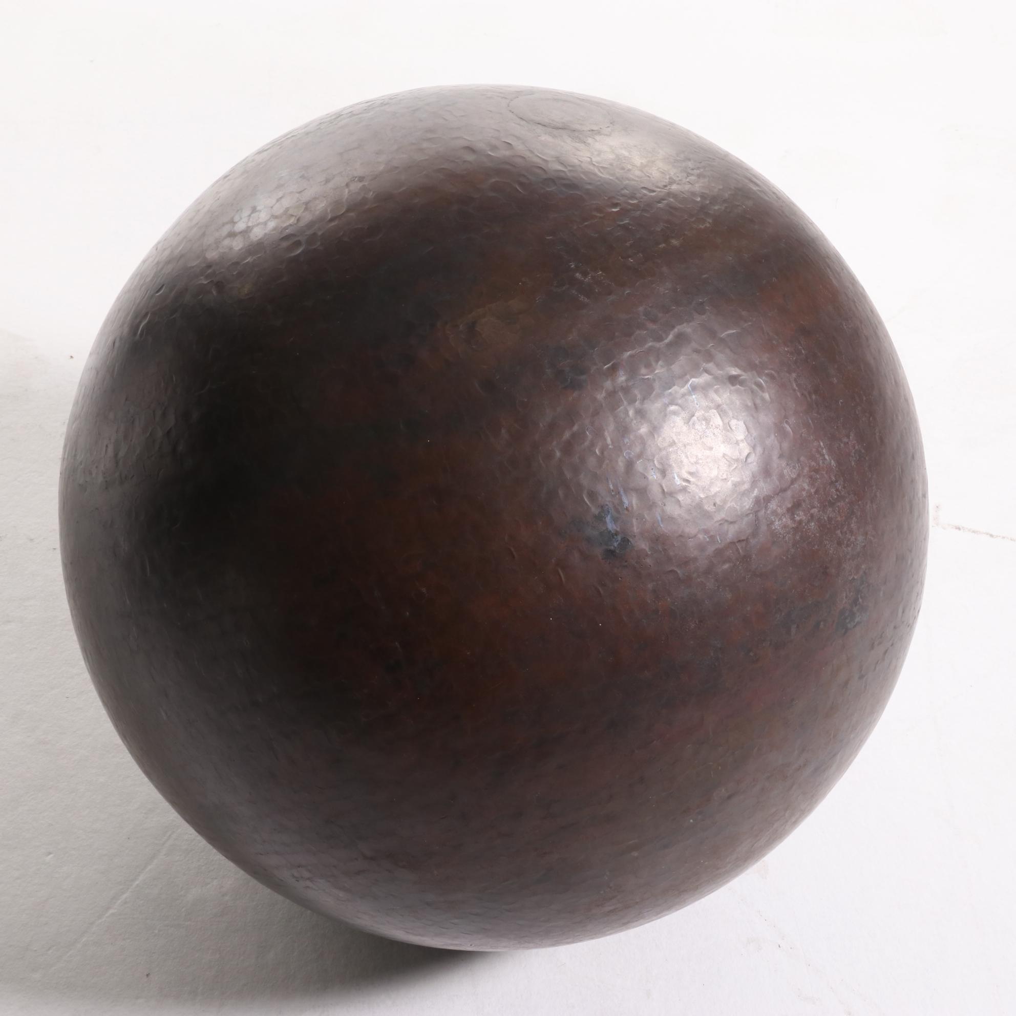 Robert Kuo Repoussé 24" Hammered Copper Sphere, 1980s