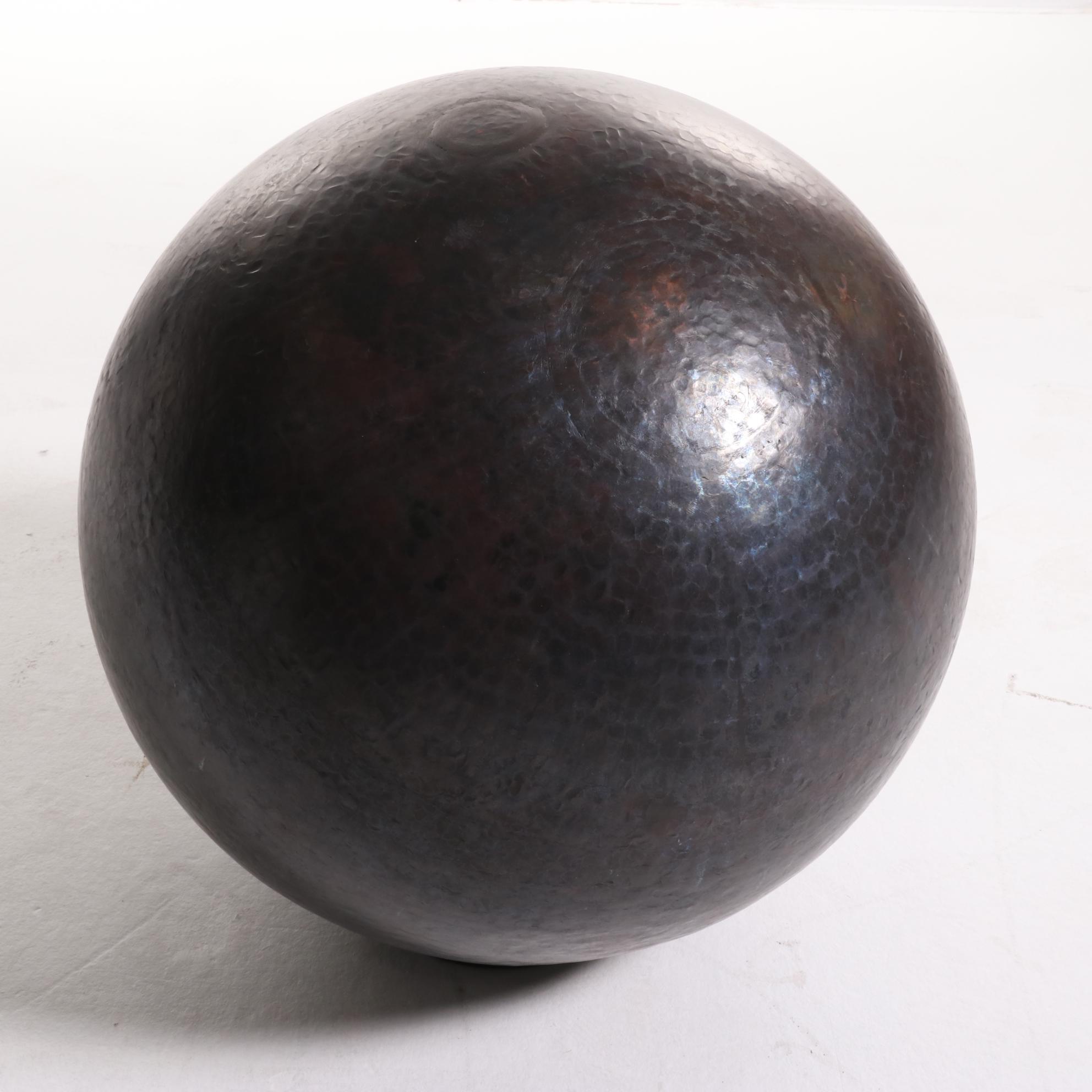 Robert Kuo Repoussé 24" Hammered Copper Sphere, 1980s