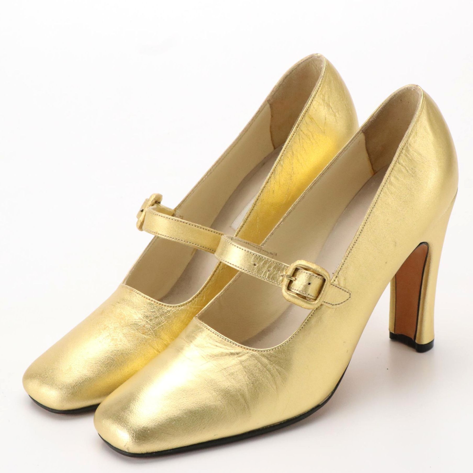 Jimmy Choo Mary Jane Strap Pumps in Metallic Gold Leather