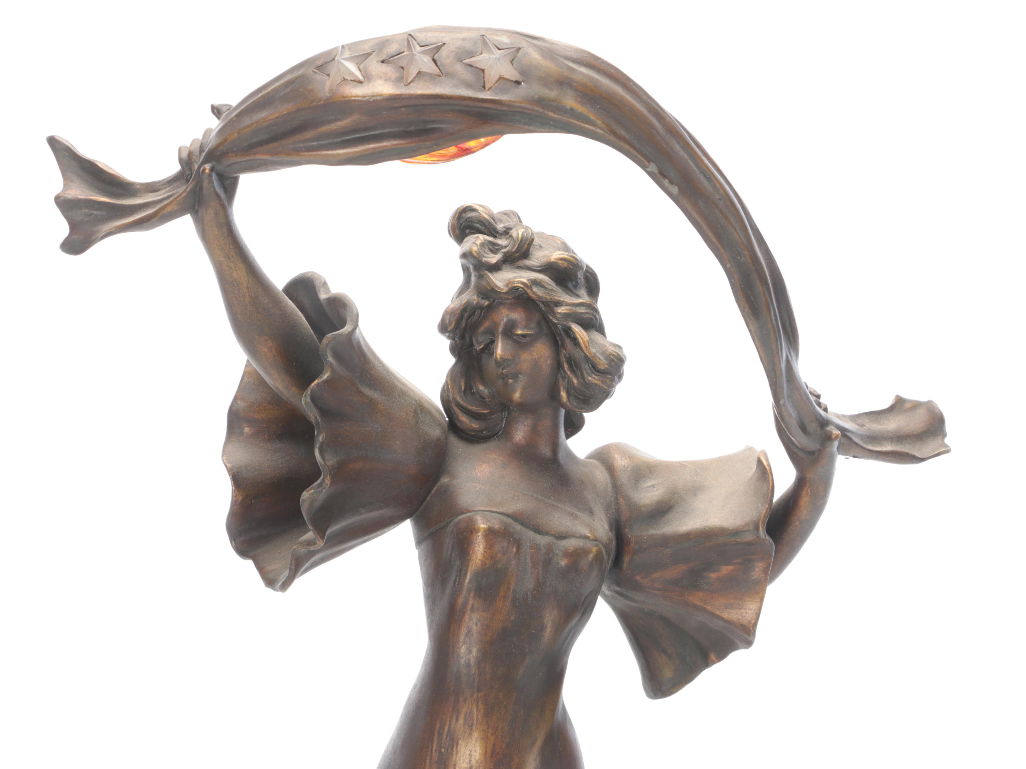 Anton Nelson "Stella" Art Nouveau Bronzed Baluster Figure Accent Lamp on Marble