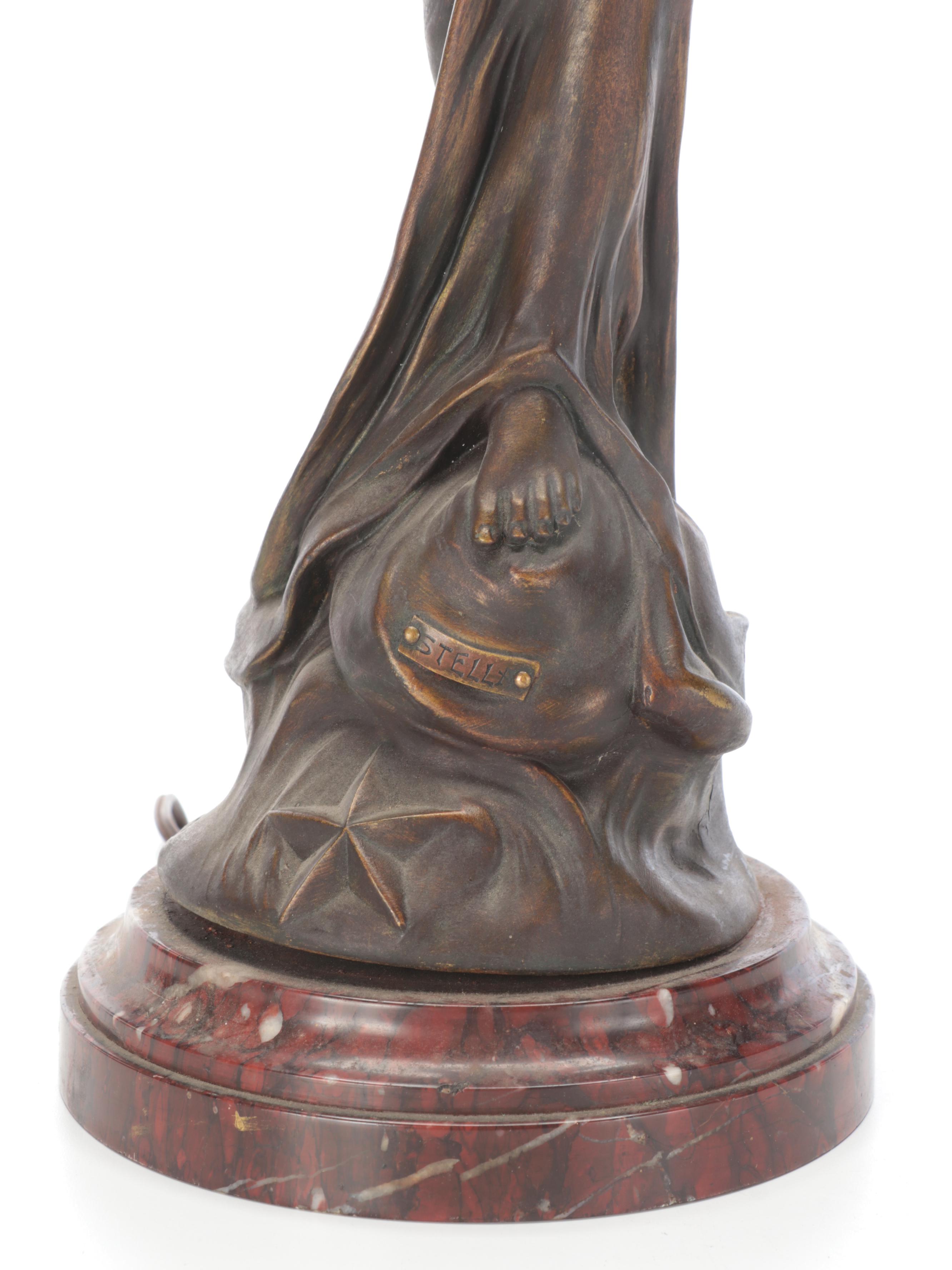 Anton Nelson "Stella" Art Nouveau Bronzed Baluster Figure Accent Lamp on Marble