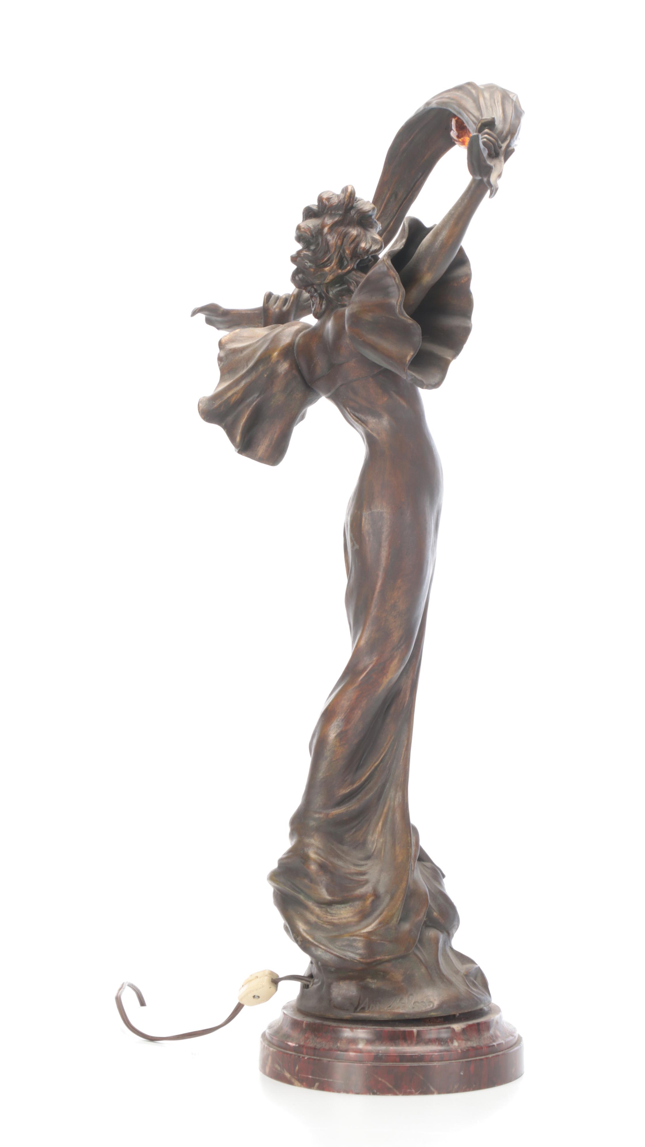 Anton Nelson "Stella" Art Nouveau Bronzed Baluster Figure Accent Lamp on Marble