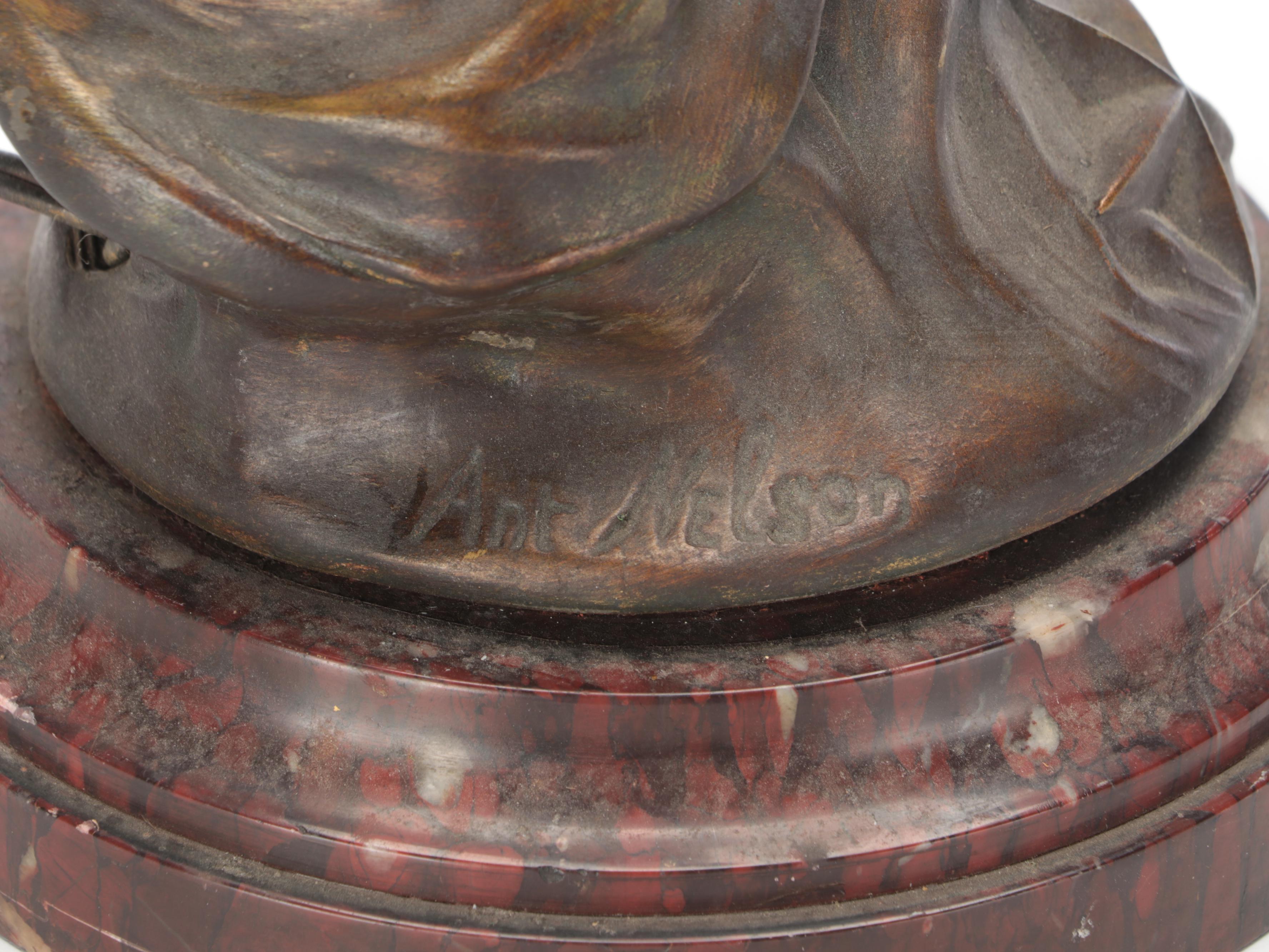 Anton Nelson "Stella" Art Nouveau Bronzed Baluster Figure Accent Lamp on Marble