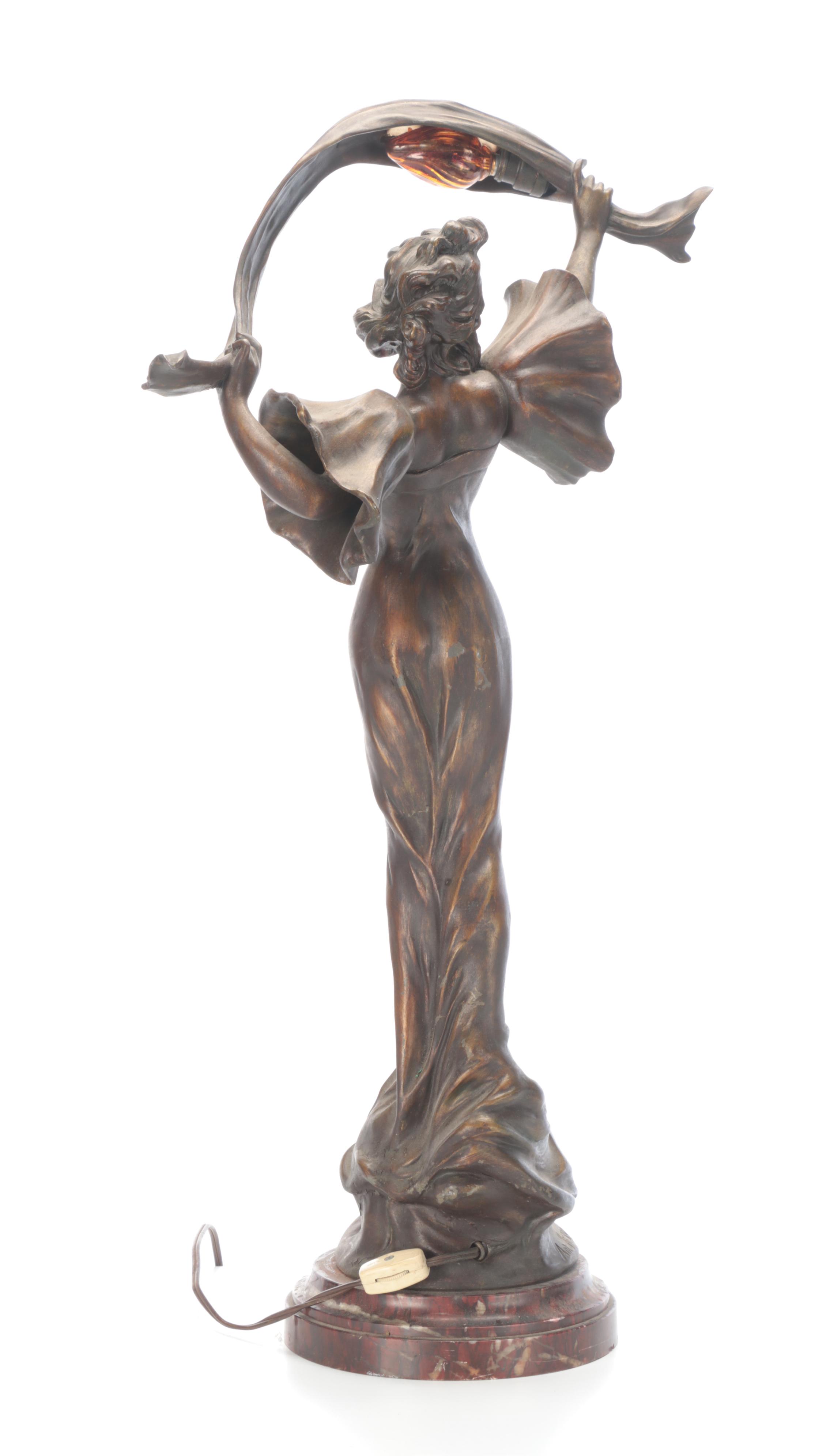 Anton Nelson "Stella" Art Nouveau Bronzed Baluster Figure Accent Lamp on Marble