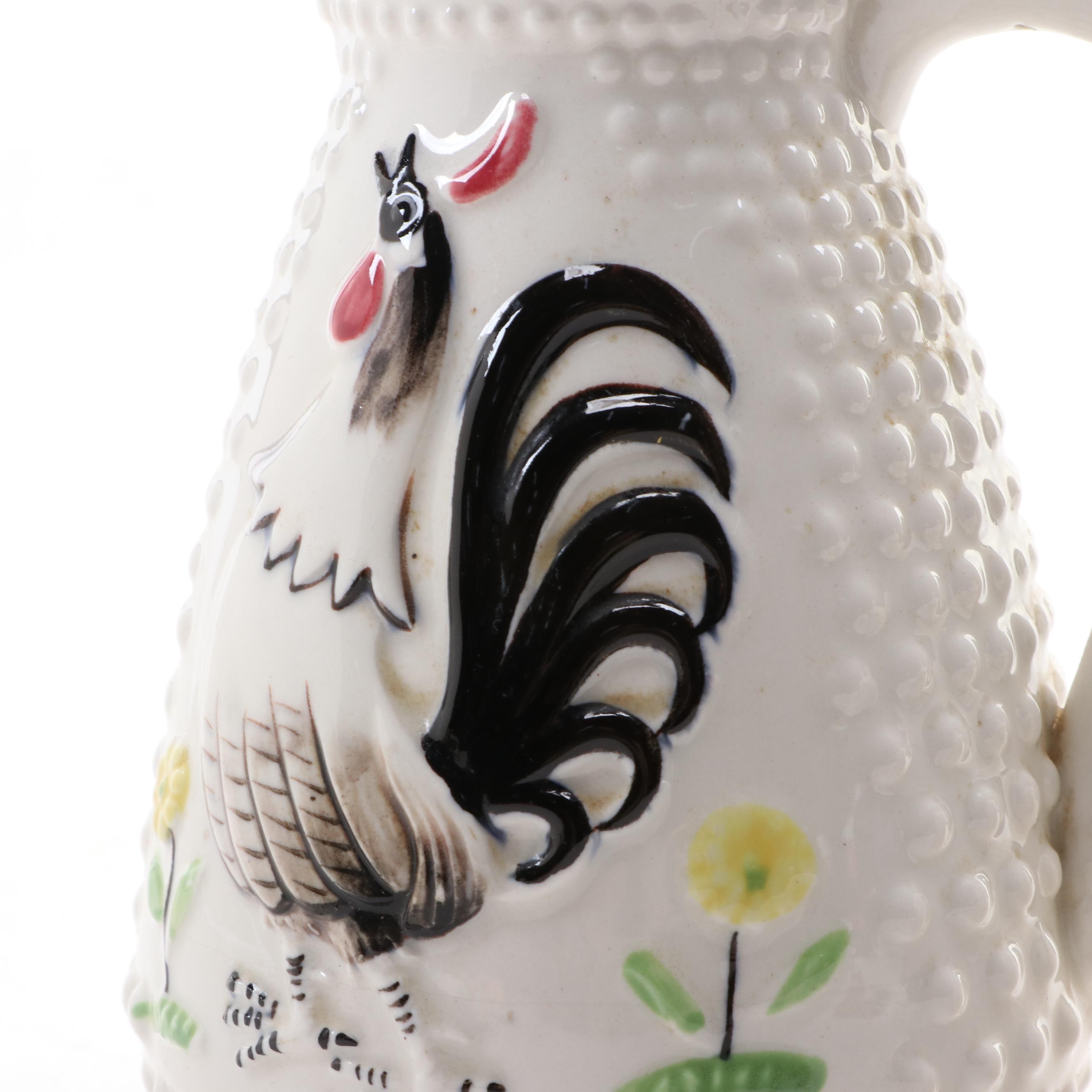 Tilso Ceramic Rooster Pitcher, Creamer and Sugar, Mid-20th Century