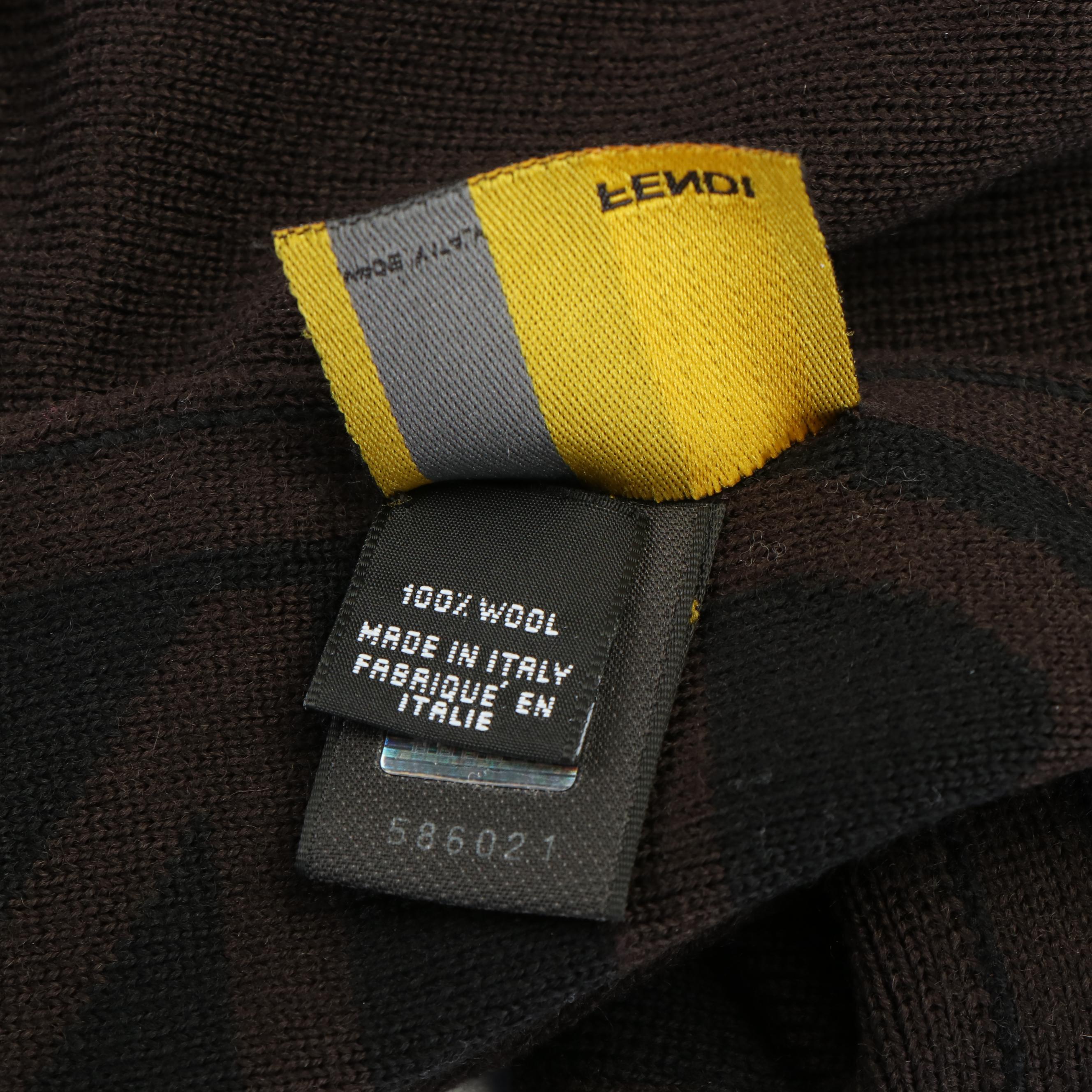 Fendi Logo Brown Wool Scarf