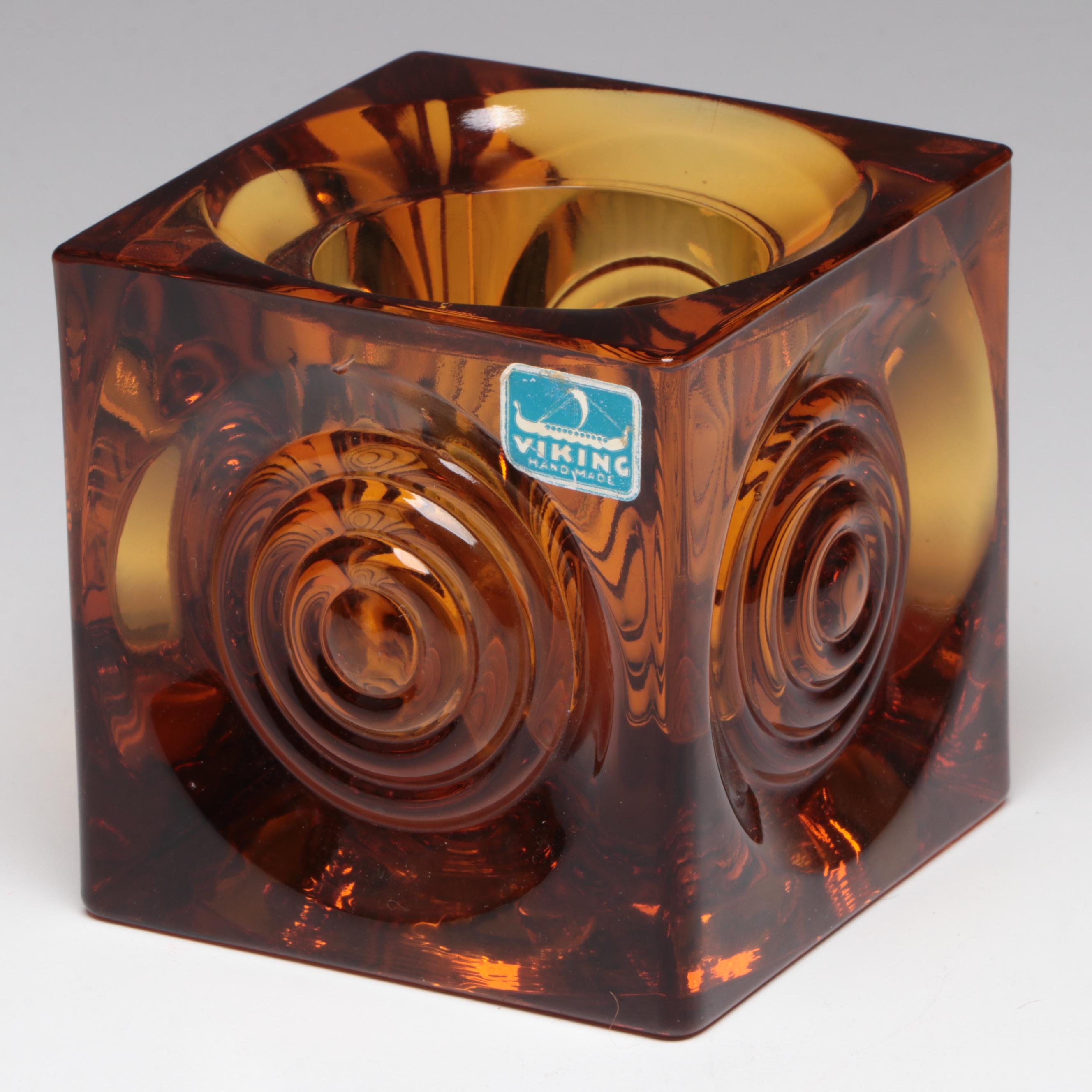 Viking "Bullseye" Candle Holder with Other Amber Glass Vases EBTH